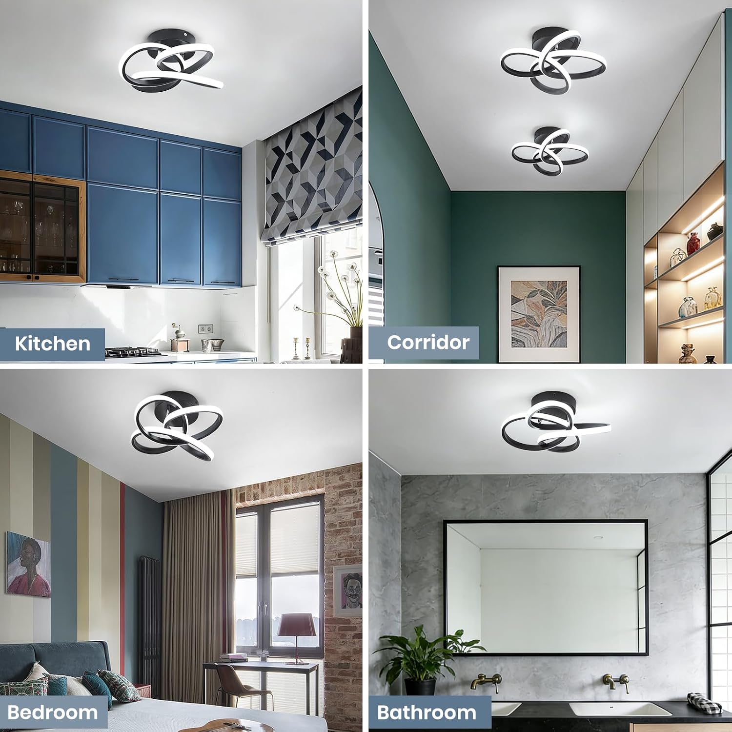 Detalle 2 de Black 30cm LED ceiling light, 26W 6000K