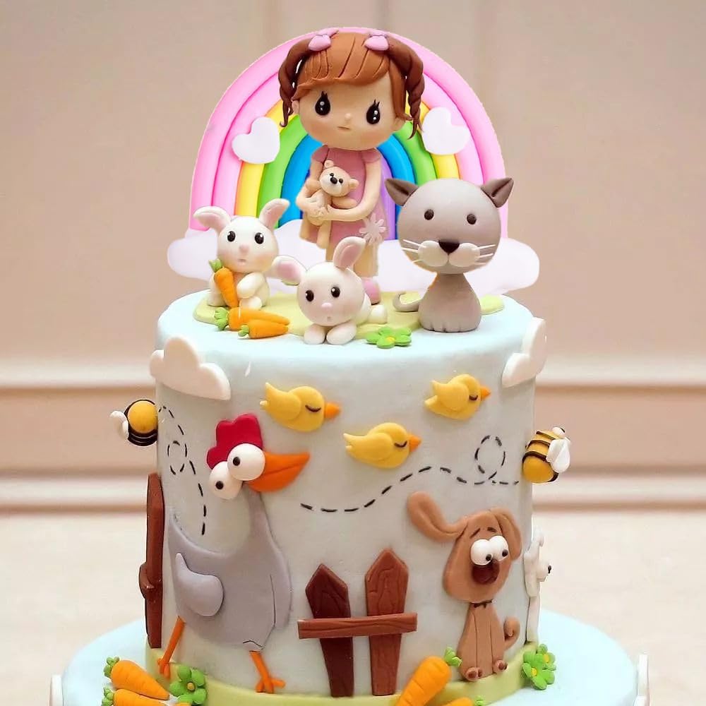 Detalle de Regenbogen Tortendeko Kindergeburtstag – 2er Set Weicher Keramik Kuchen Topper
