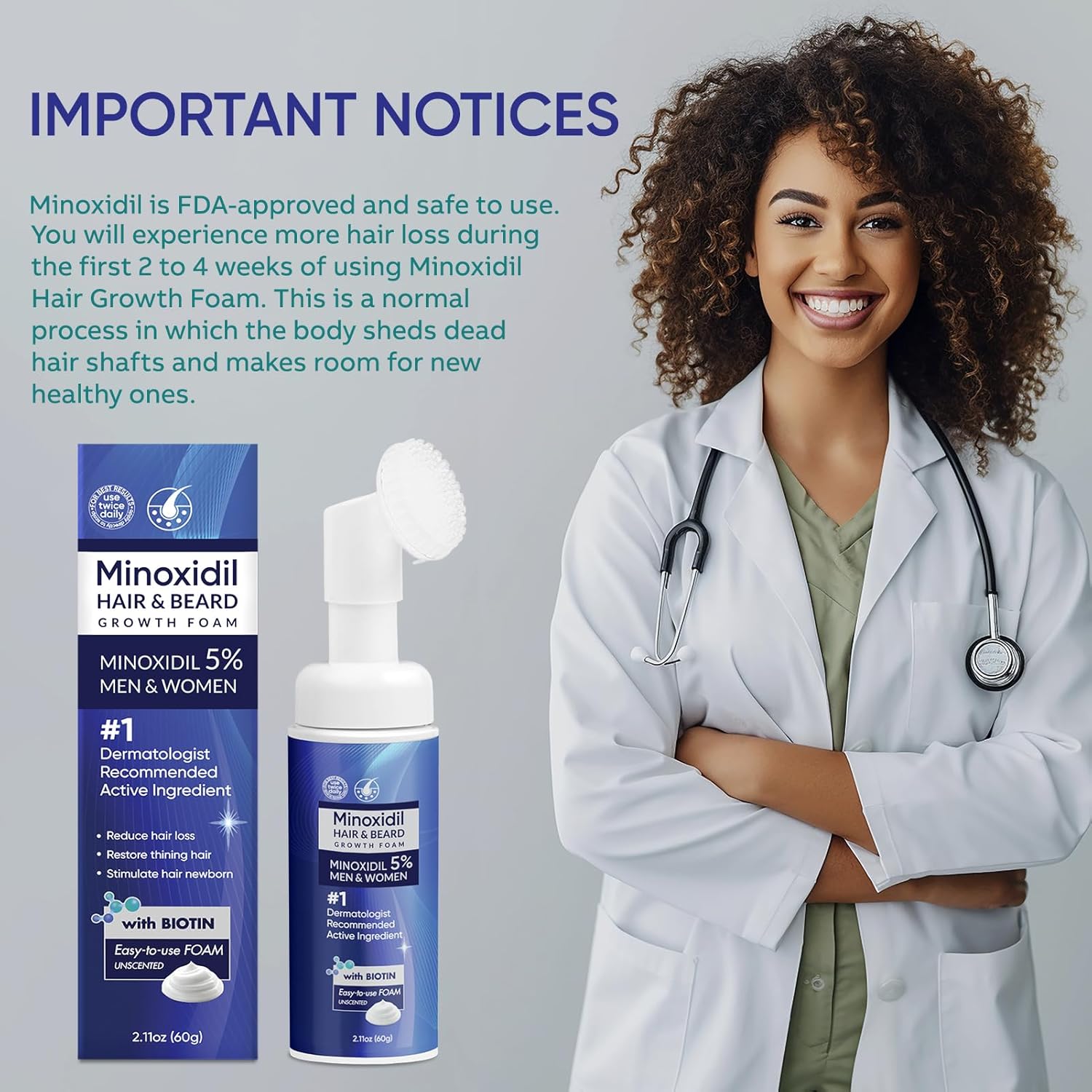 Detalle de 5% Minoxidil Foam for Men and Women with Biotin & Castor Oil – 180ml (3 Packs)