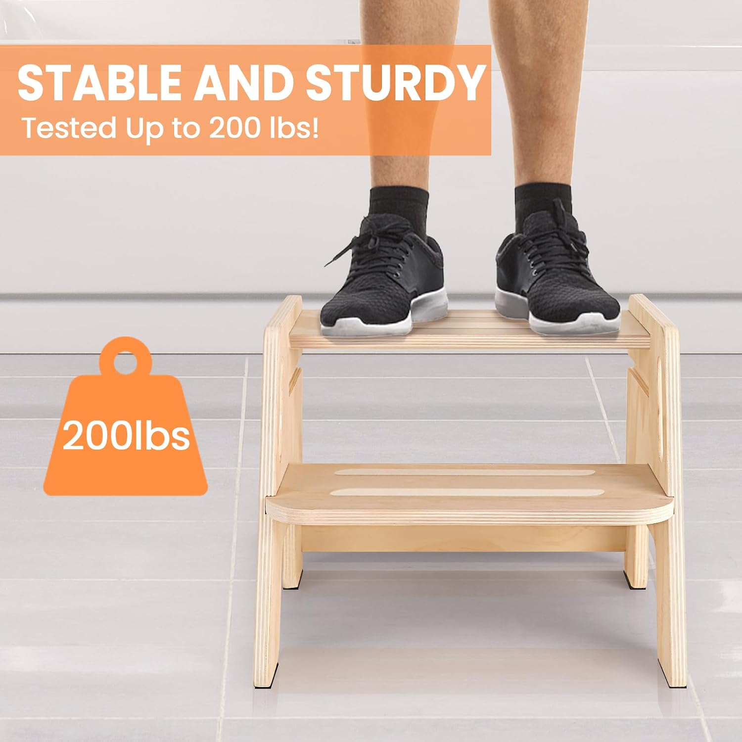 Thumbnail 3 de Woodure WD1357 Wooden Toddler Step Stool, 2 Steps, Adjustable Height