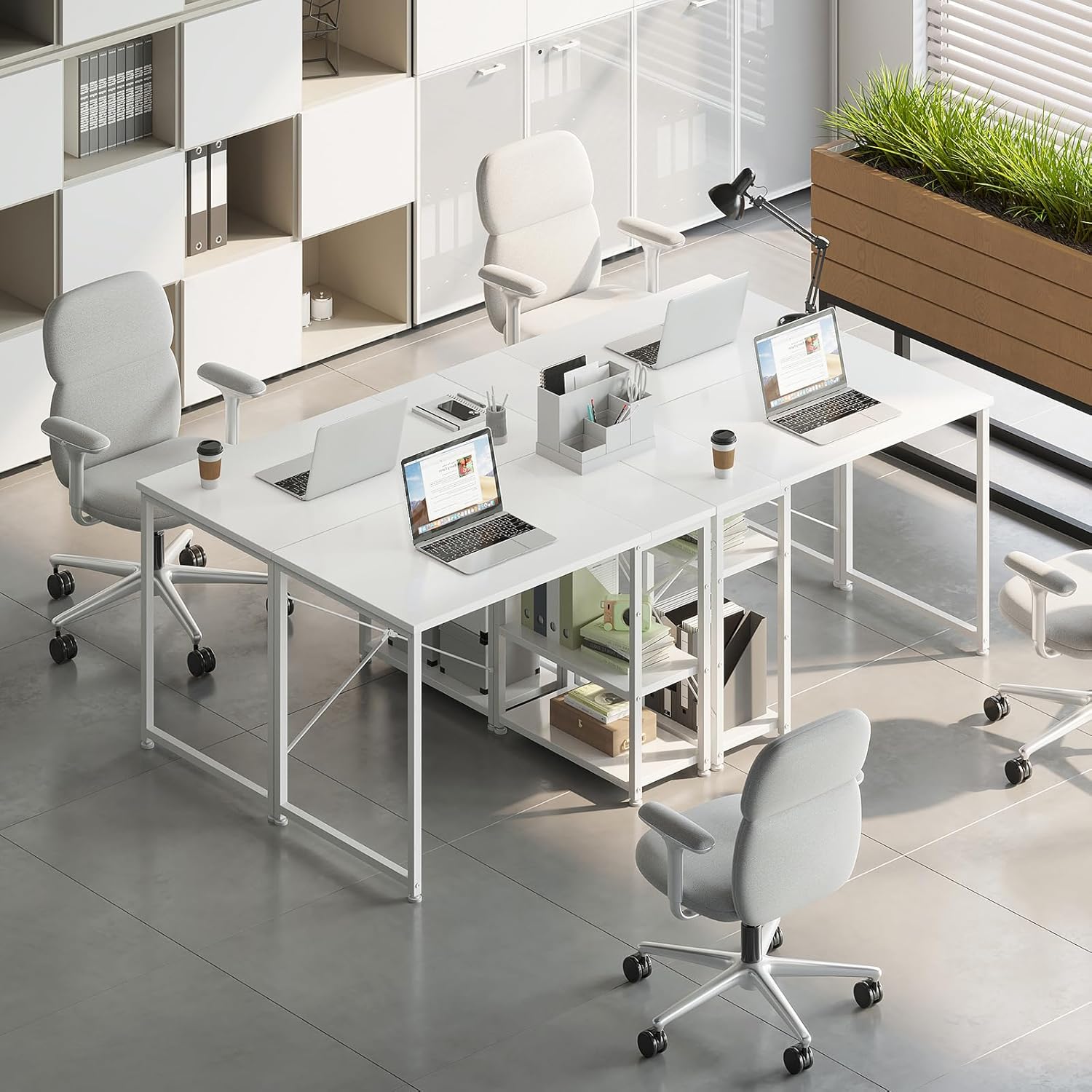 Thumbnail 6 de ODK ODK Desk with Reversible Storage Shelves (100 x 48 cm) – White small computer desk for home office & study