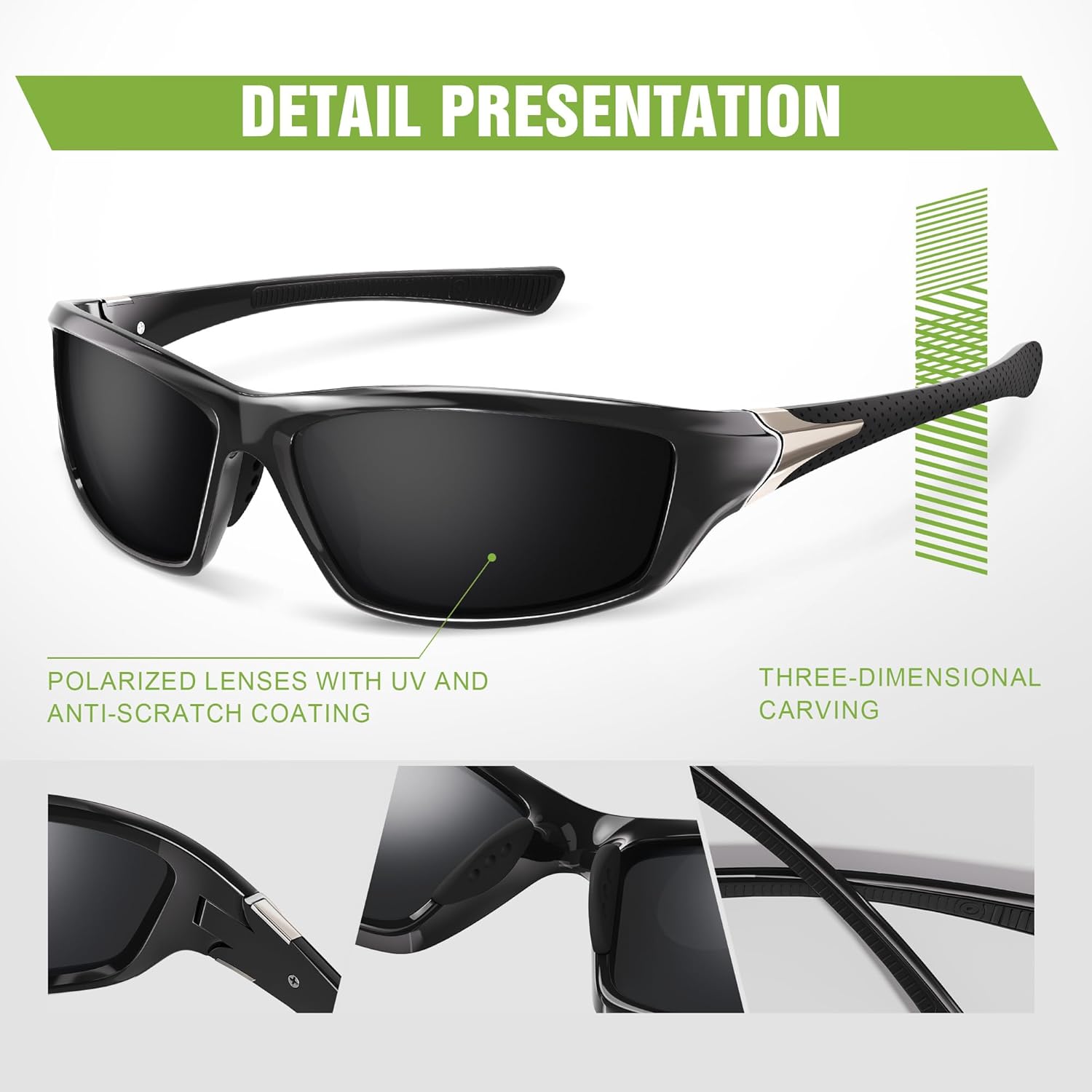 Detalle 2 de Foliful 3-Pack Polarized Sports Sunglasses 🕶