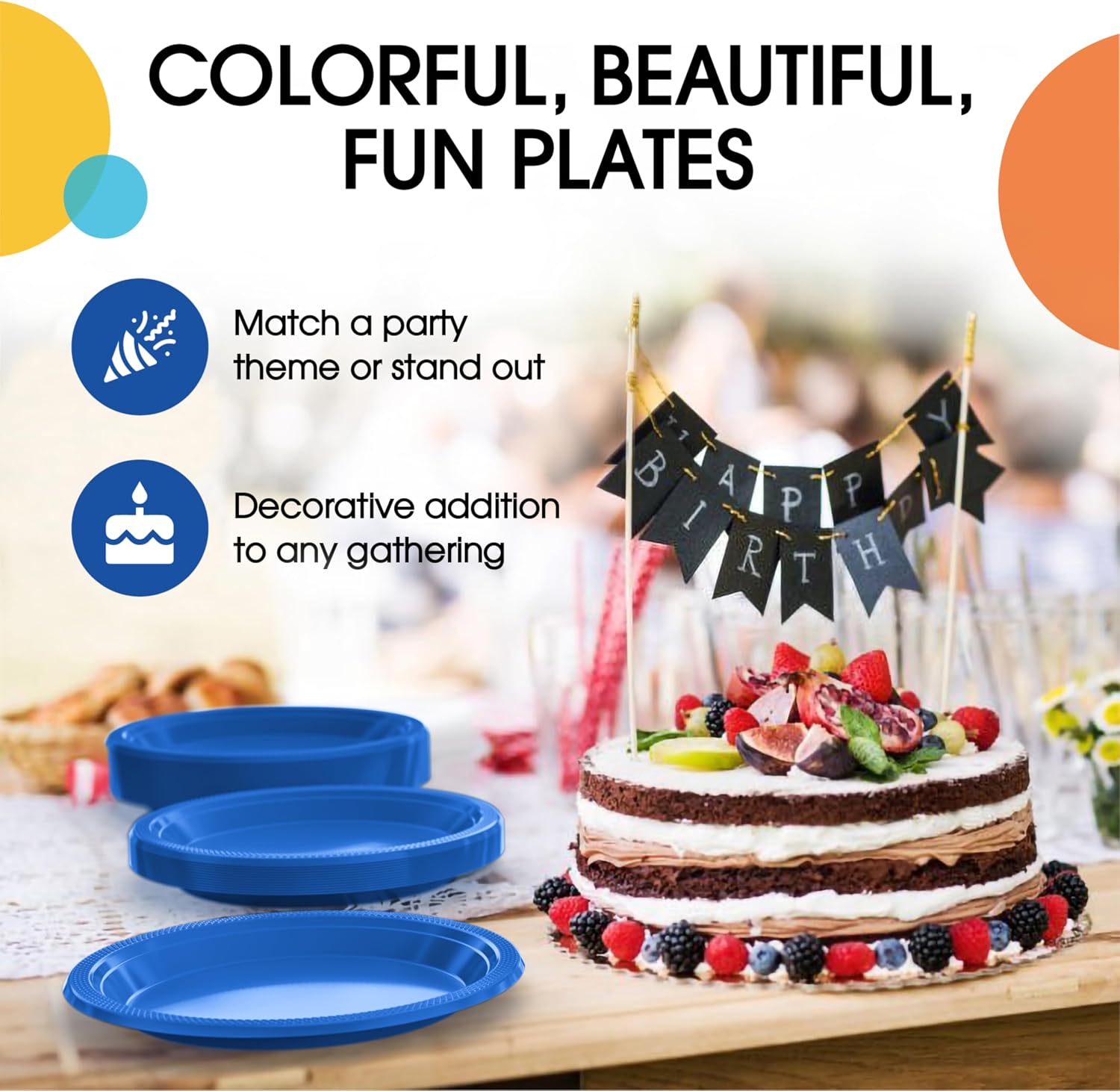 Detalle de Exquisite Party Solids Dark Blue 10-Inch Disposable Plastic Dinner Plates (50 Count)