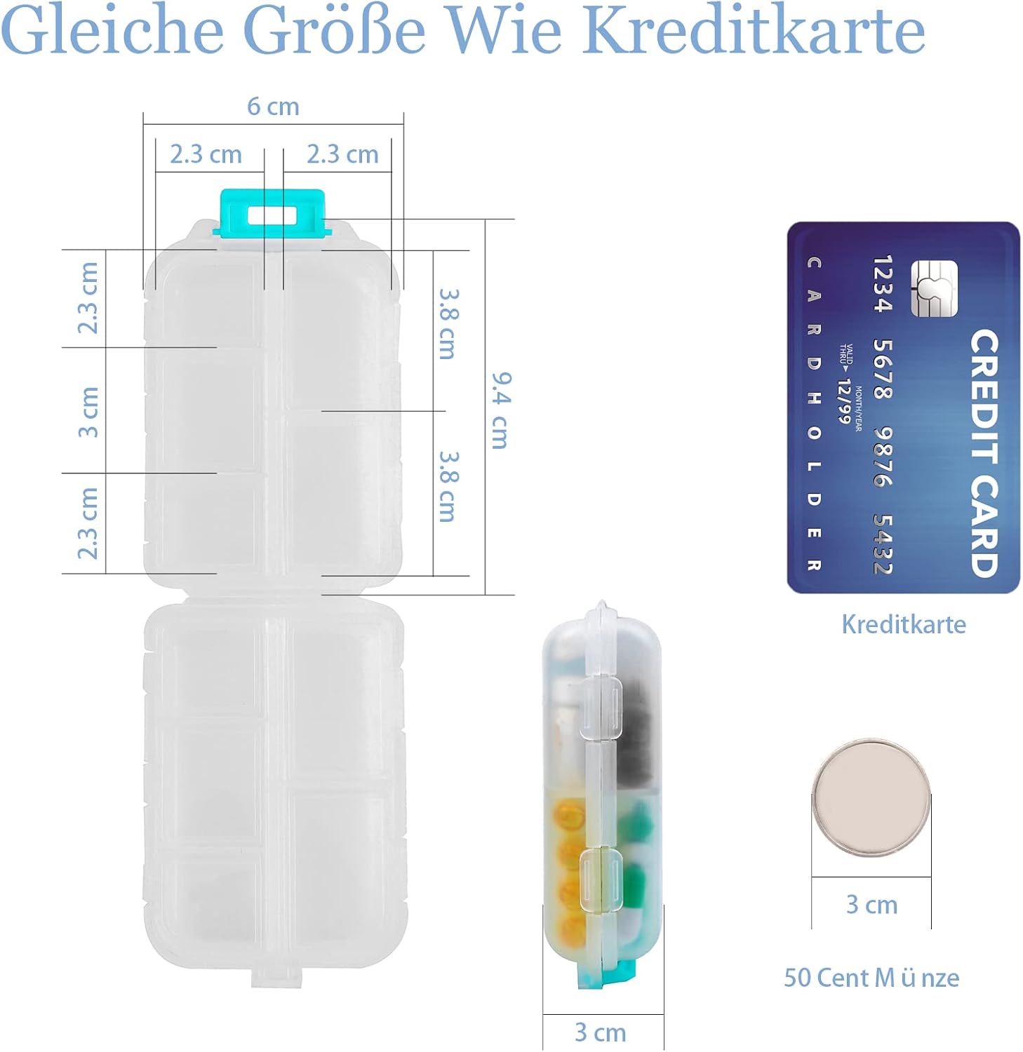 Detalle 2 de 4er Pack Tablettenbox 7 Tage – Pillendose mit 10 Fächern von Muchengbao (Weiß)