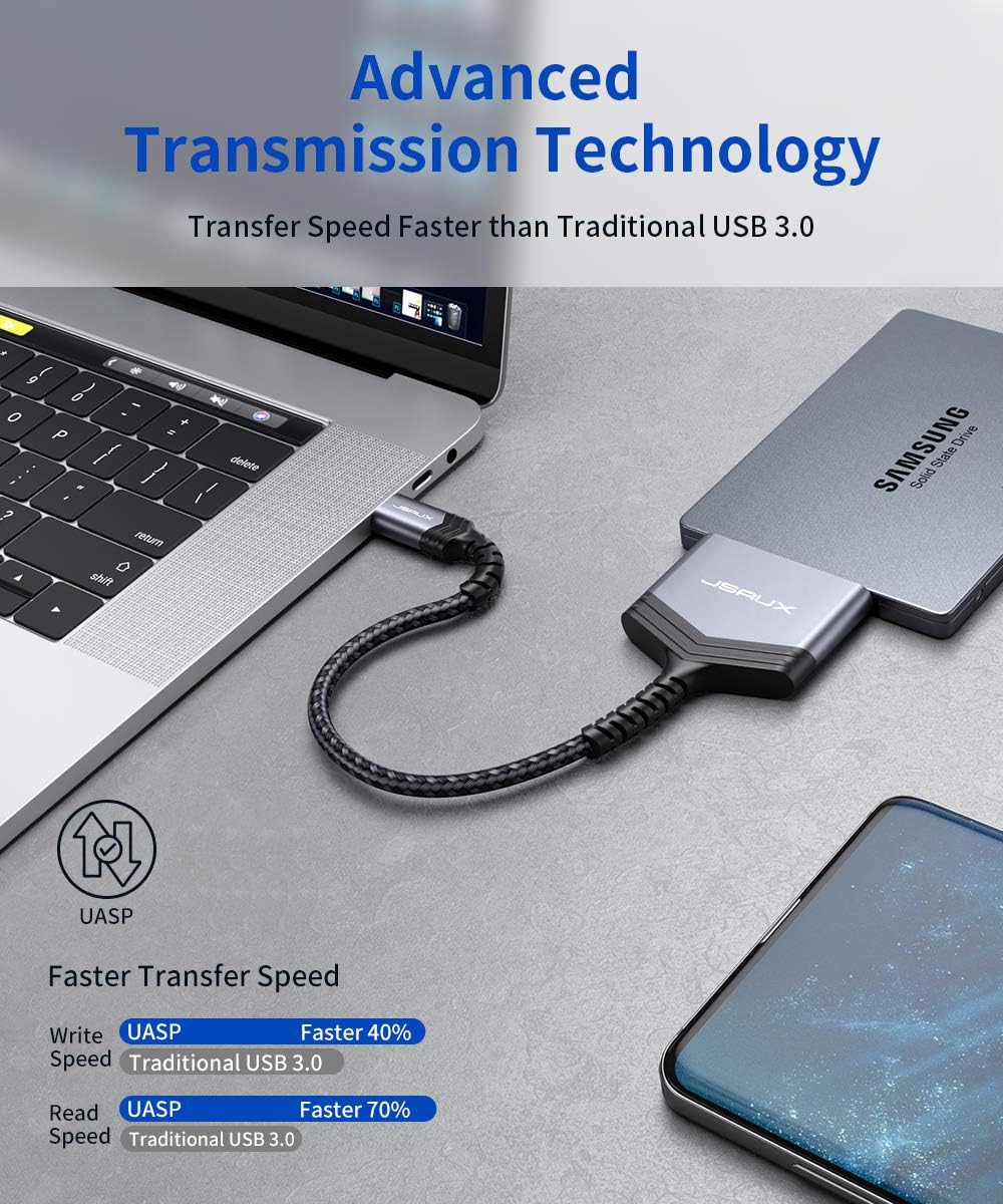 Thumbnail 2 de JSAUX SATA to USB C Cable: 2.5” SATA SSD/HDD External Converter (USB-C 3.1) – Aluminium Shell