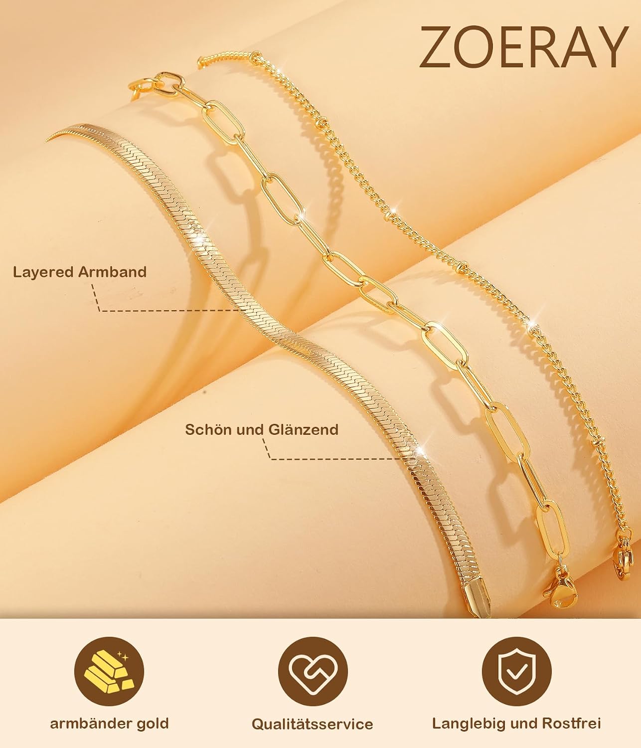 Detalle de ZOERAY Bracelet femme or/argent – ensemble empilable serpent twist, clips et joncs, plaqué, réglable