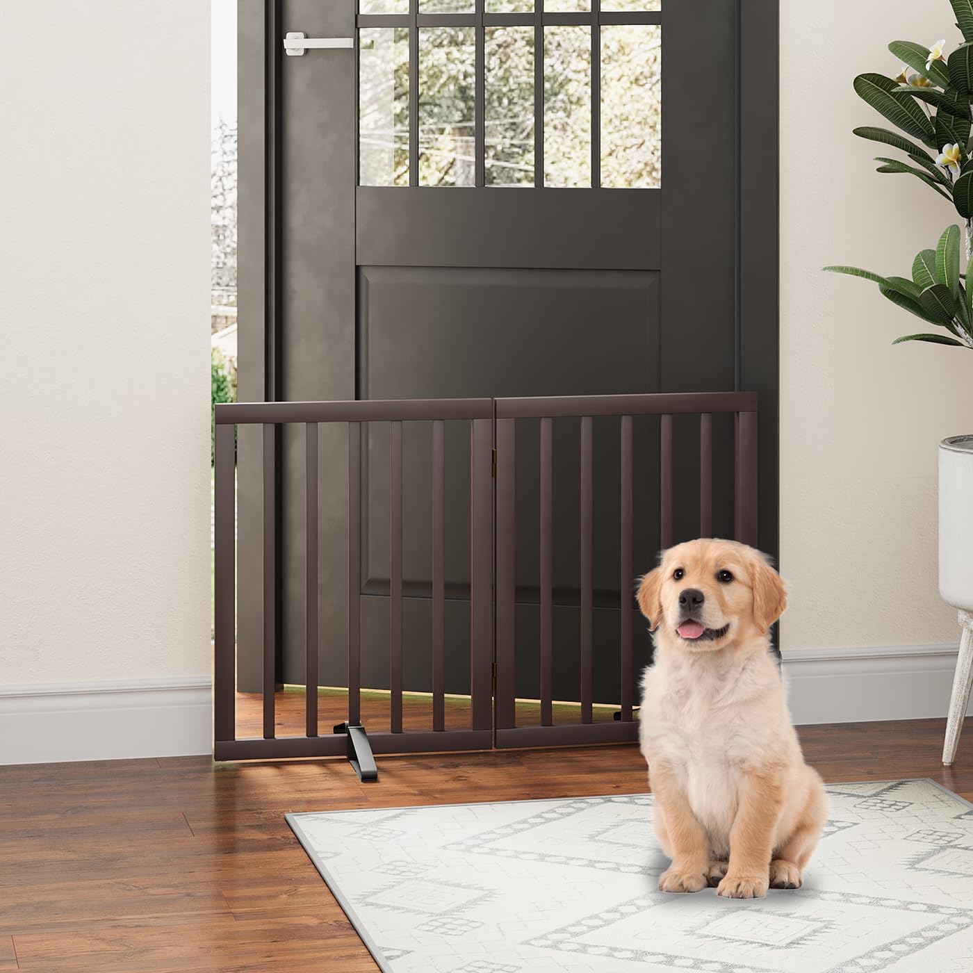 Thumbnail 2 de Algherohein Dog Gates for Doorways – Foldable Indoor Gate (2 Panels) in Brown