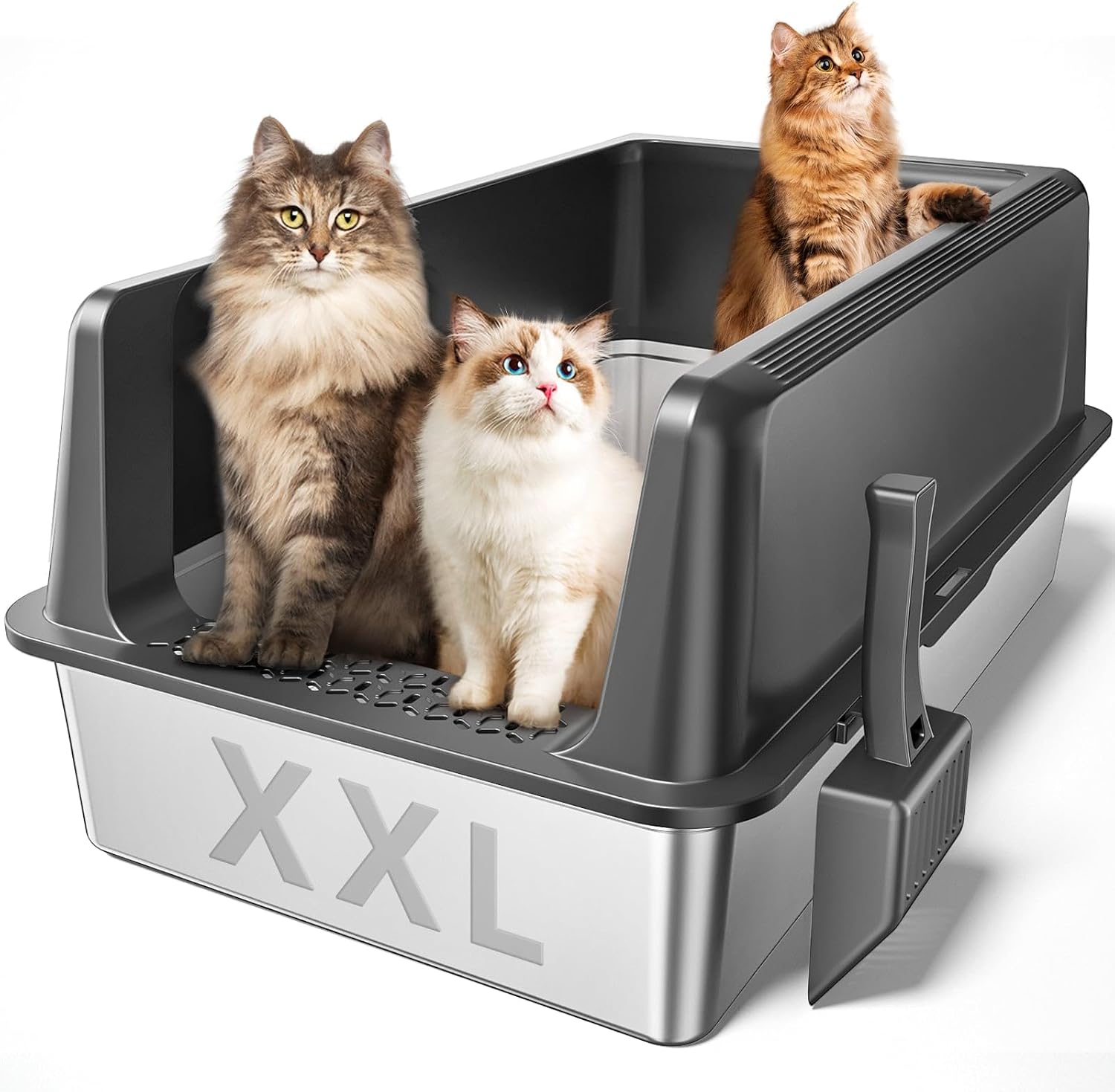 Detalle de Zarler Edelstahl Katzenklo mit Deckel, 58 x 37 x 26 cm (XXL), schwarz – für große Katzen