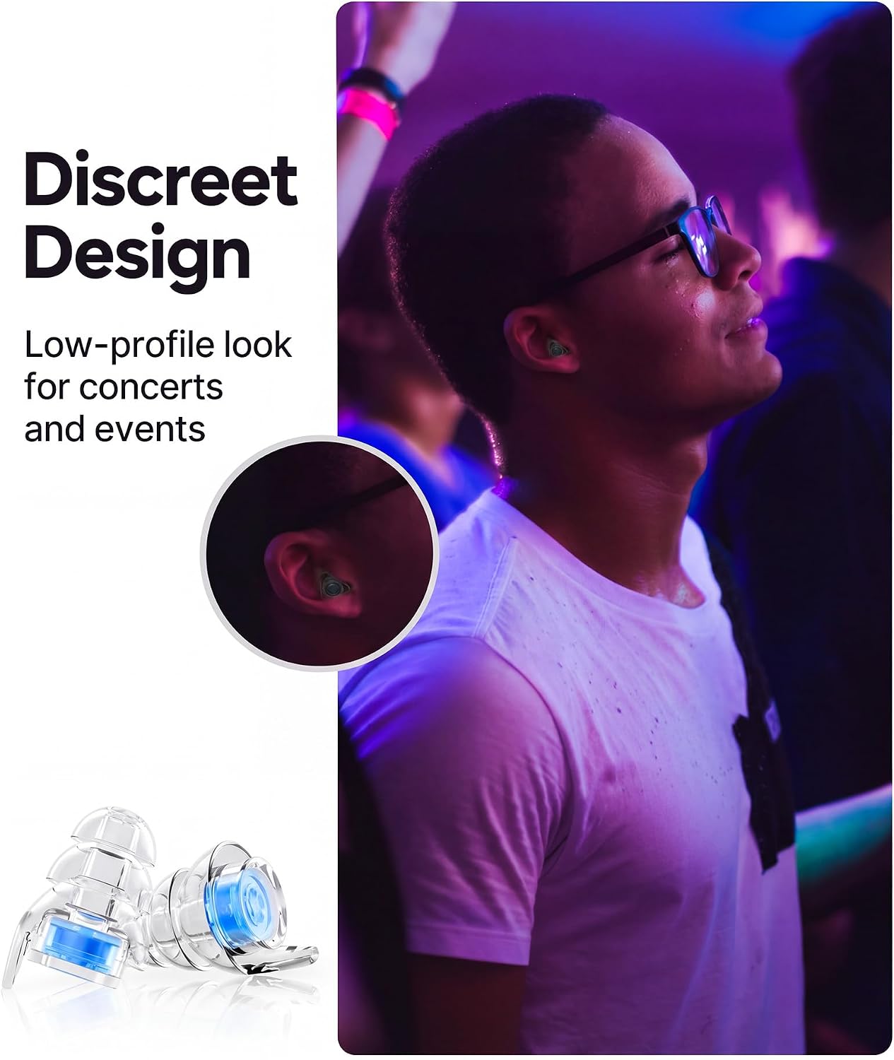 Detalle de Eargrace Bouchon Oreille Concert – 2 paires réutilisables avec réduction de bruit 23 dB pour Musiciens, DJ, Festivals et événements bruyants
