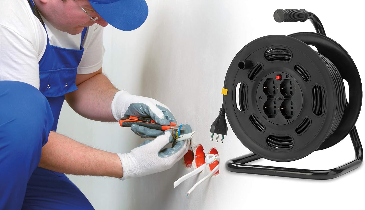 Detalle 2 de VIMAR 0P32733 Avvolgicavo 2P+T 16A 230V con Disgiuntore Termico di Protezione – Multicolore