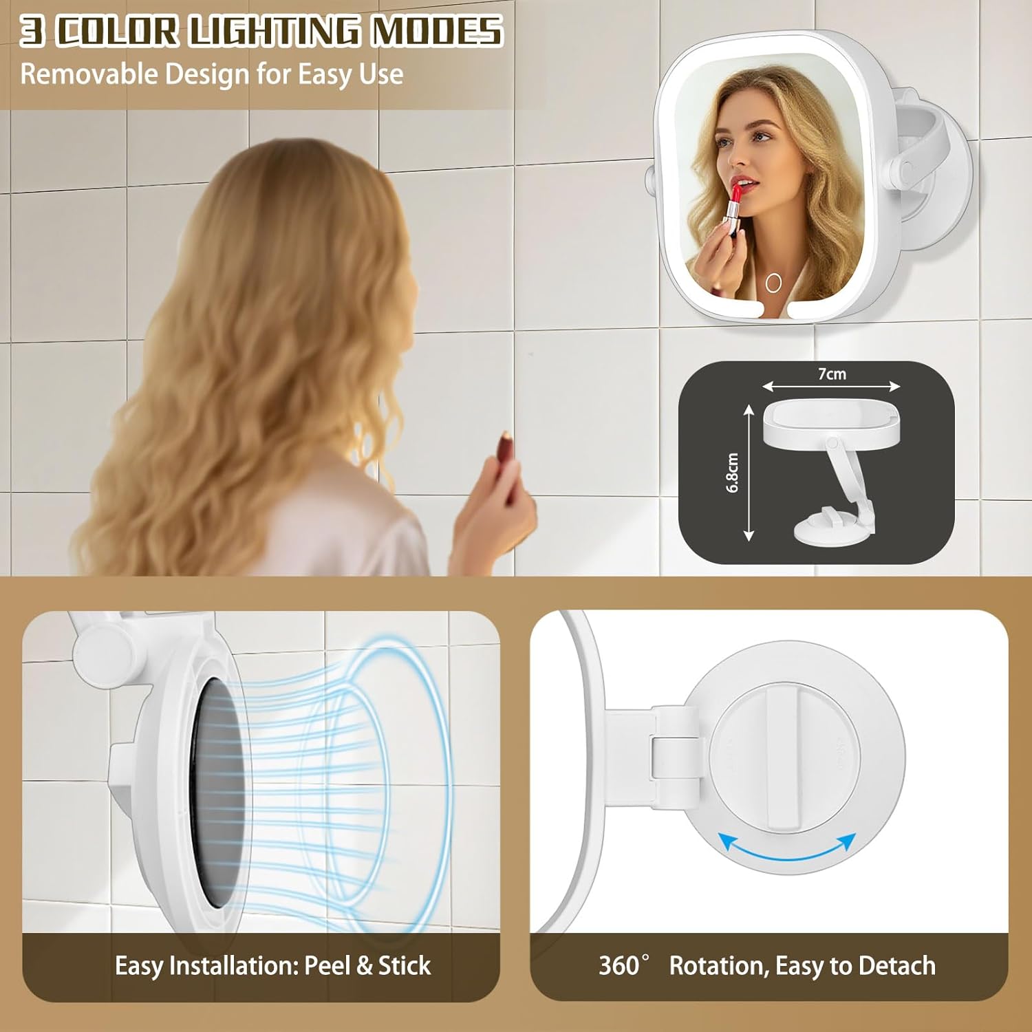 Detalle de ECHOBUY Specchio ingranditore con ventosa: 30X/1X con illuminazione a LED e batteria ricaricabile
