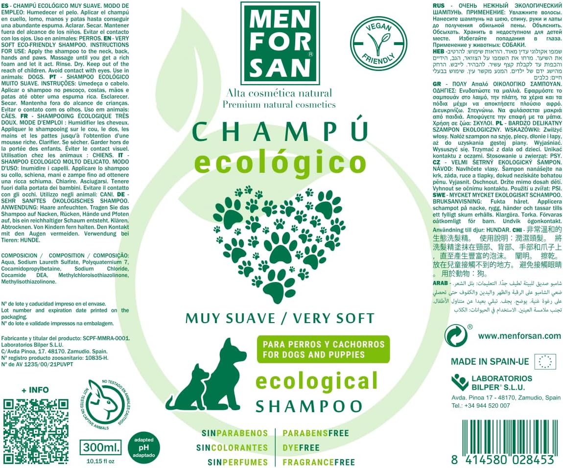 Thumbnail 1 de Menforsan Shampoo Organico per Cani e Cuccioli – 300 ml, Ingredienti Biodegradabili
