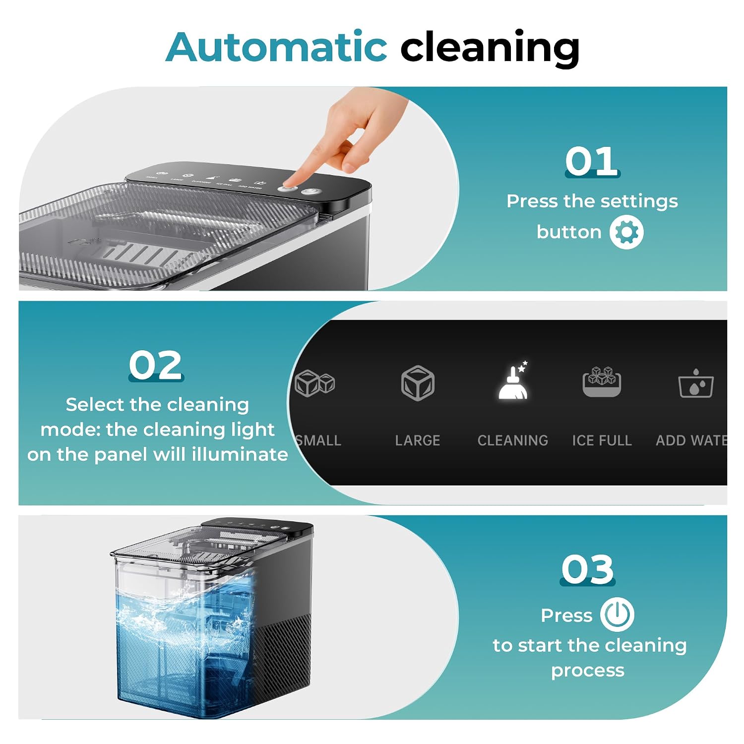 Thumbnail 4 de EUHOMY Countertop Ice Maker: Compact, Two Ice Sizes with One-Touch Control