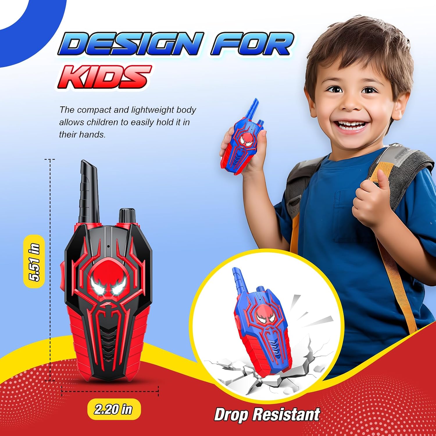 Detalle de Evassal Kids Walkie Talkies, 2-Pack UHF Radios with Shock-Resistant Design