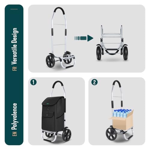 Thumbnail 4 de VOUNOT Chariot de Courses 2 Roues en Aluminium avec Compartiment Imperméable 58L – 2 en 1, Noir