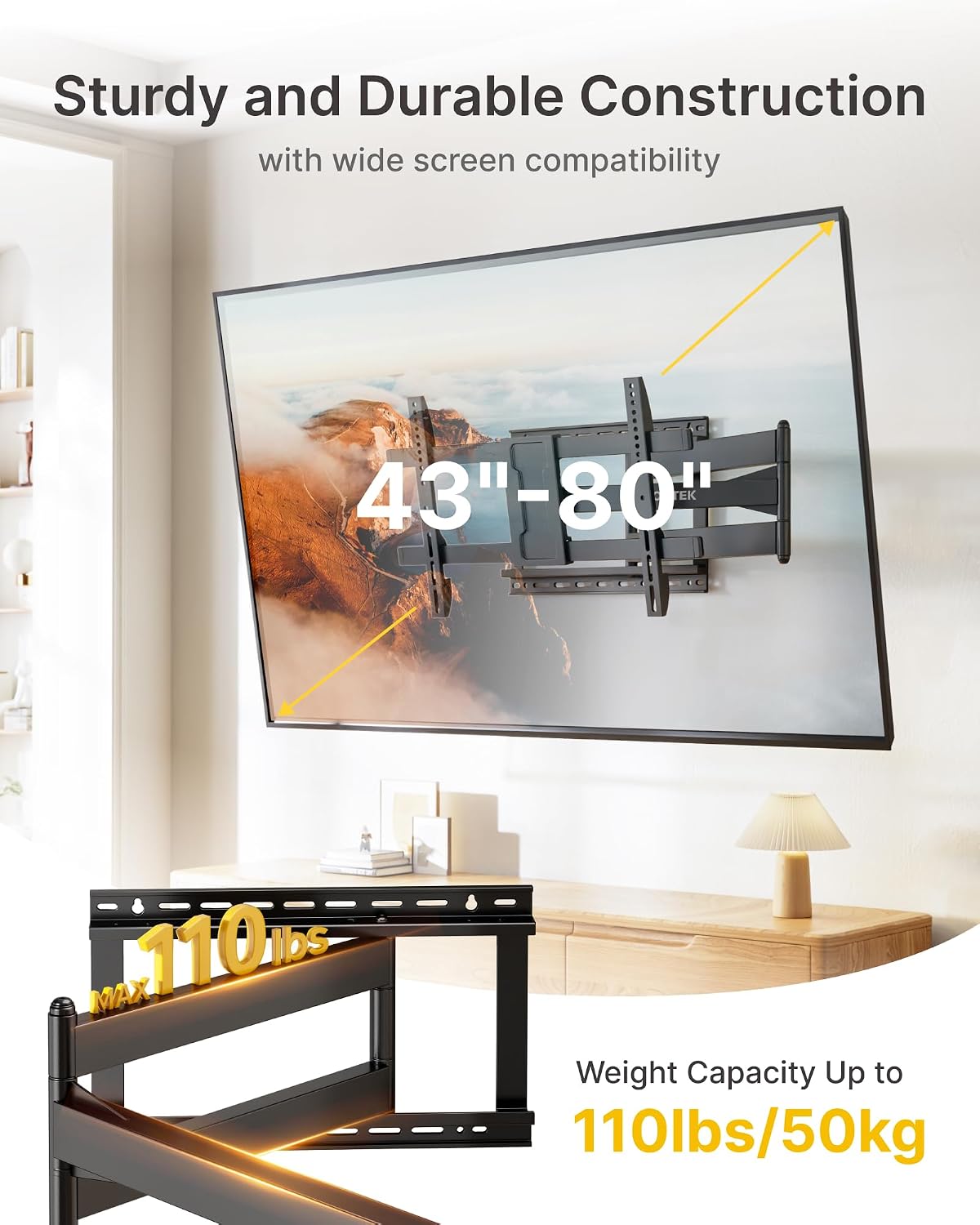 Thumbnail 1 de monTEK Extra Long Full Motion TV Wall Bracket for 43–80 Inch TVs (1065mm arm, swivel & tilt)