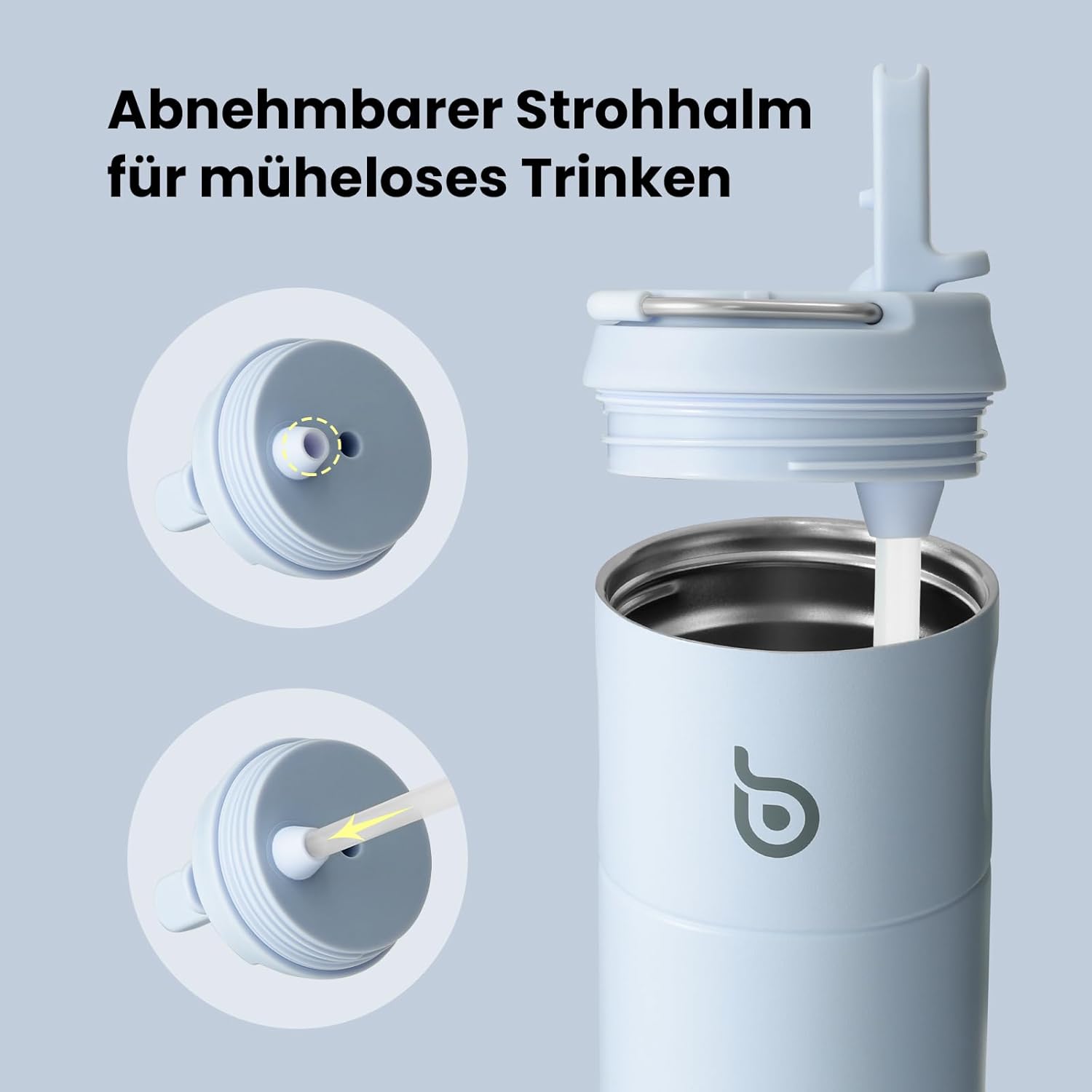 Thumbnail 3 de bottlebottle BOTTLE BOTTLE Edelstahl-Trinkflasche mit Strohhalm, 500 ml (blau) – auslaufsicher für Schule, Büro & Ausflüge