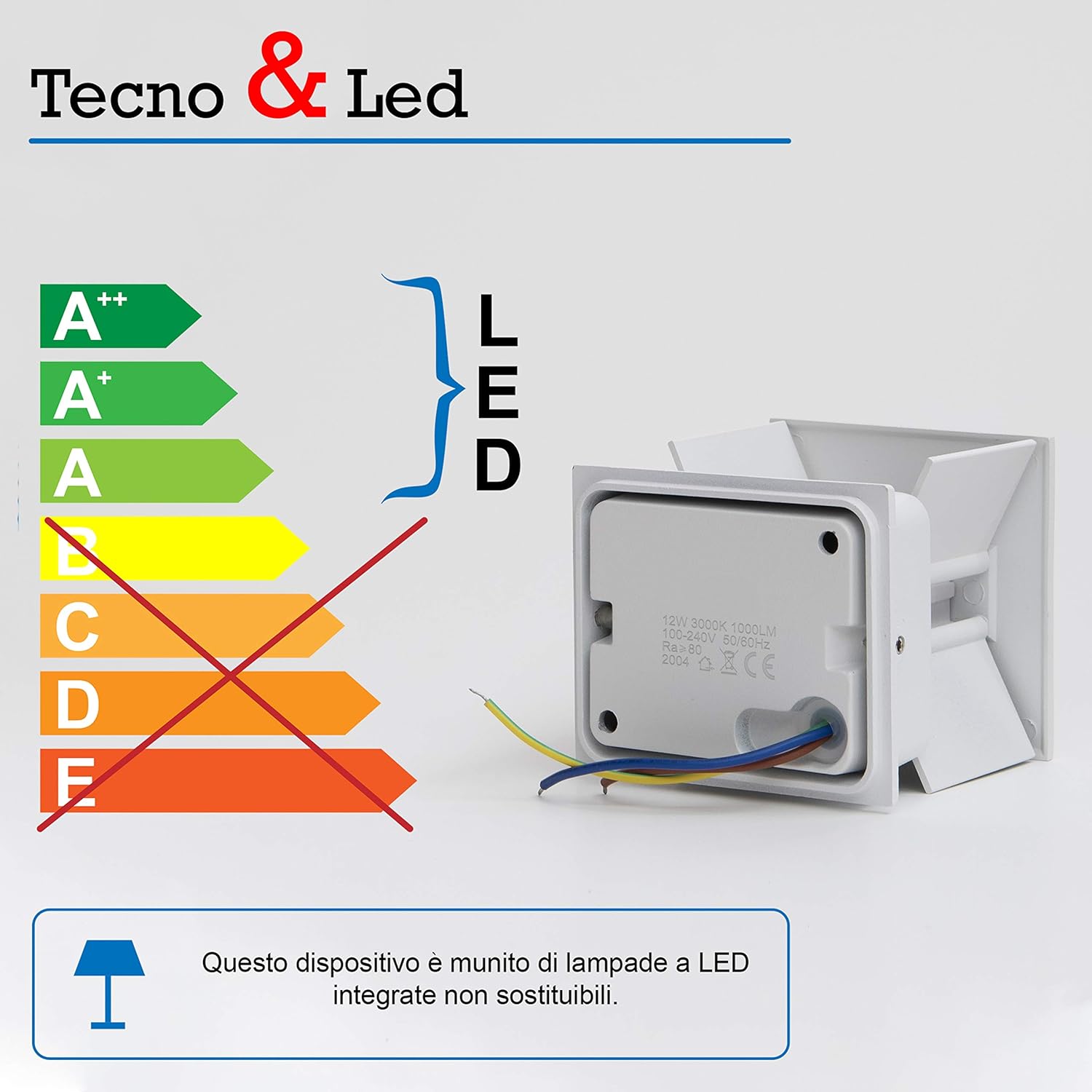 Thumbnail 2 de TECNO&LED Applique da parete Cubo Nero con LED luce naturale 12W regolabile, IP65
