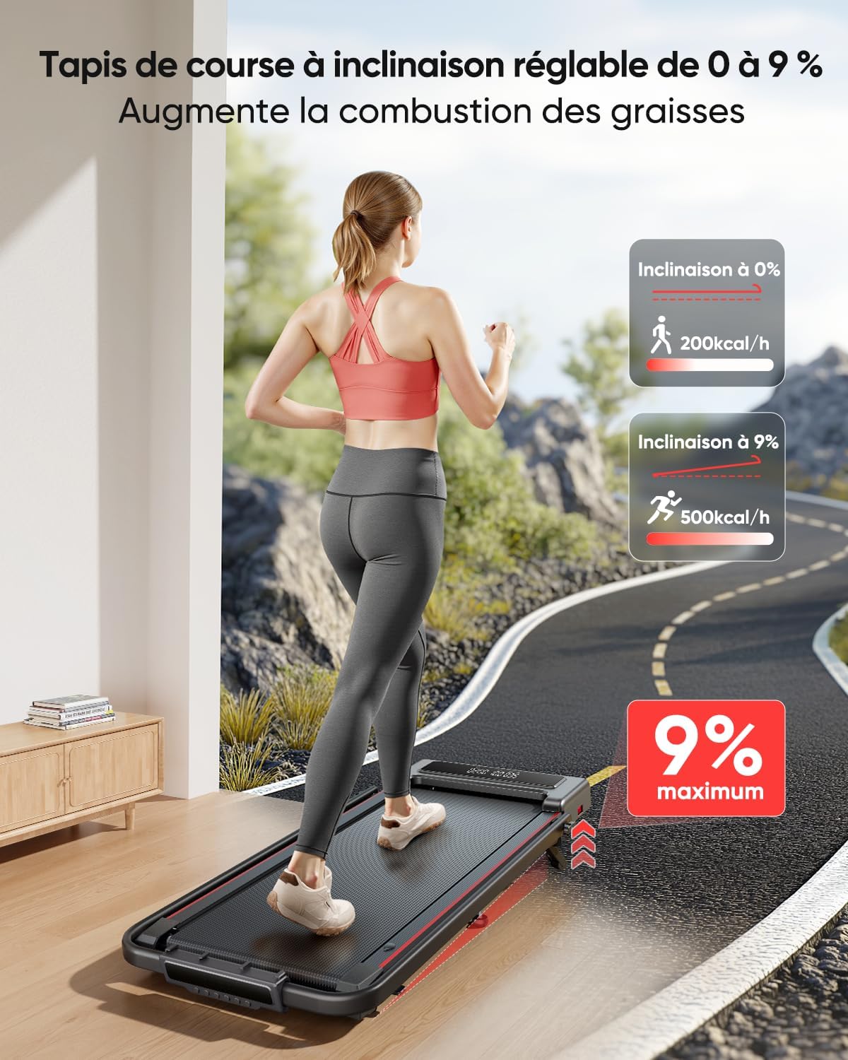 Detalle de Tapis de Course 4-en-1 TOPUTURE: incline 9%, 12 km/h, pliable et silencieux pour bureau à domicile