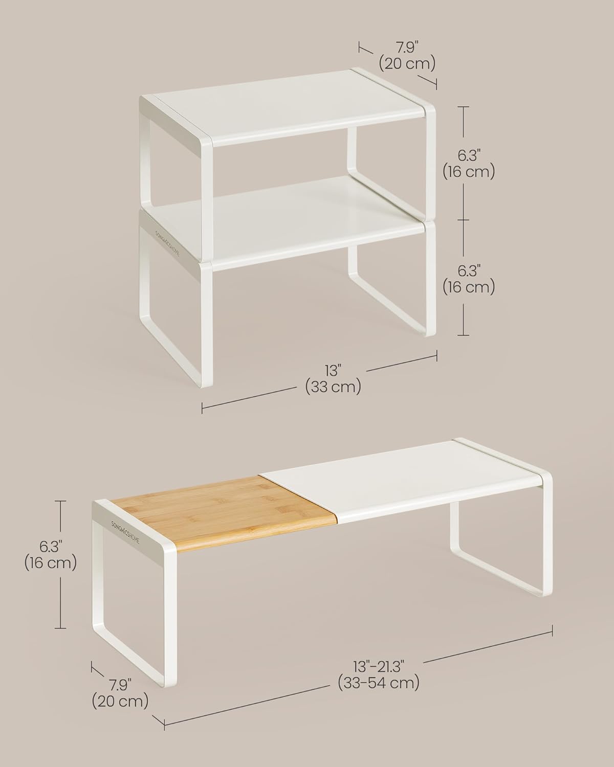 Thumbnail 6 de SONGMICS HOME Spice Racks Set of 2: Extendable Bamboo & Steel Shelves for Kitchen and Beyond