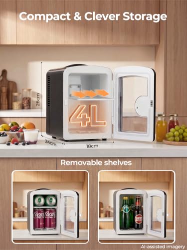 Thumbnail 4 de FOHERE Mini Frigo de Chambre 4L – Chaud/Froid, 12V/220V, 6 Canettes 335ml, Noir