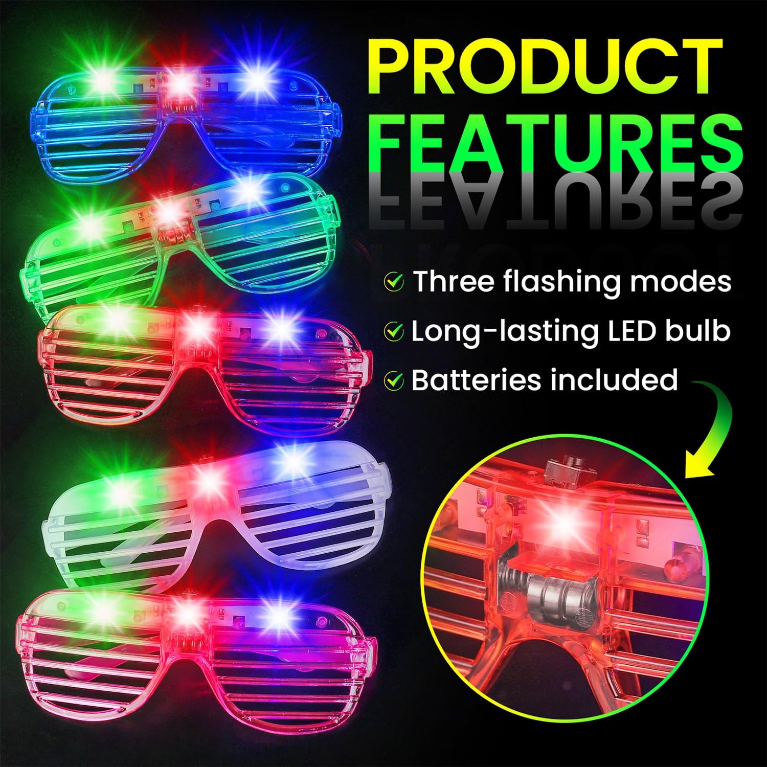 Thumbnail 3 de AstrivixDD 120 Pack LED Glasses — 6 Colors Light Up Glasses for Parties