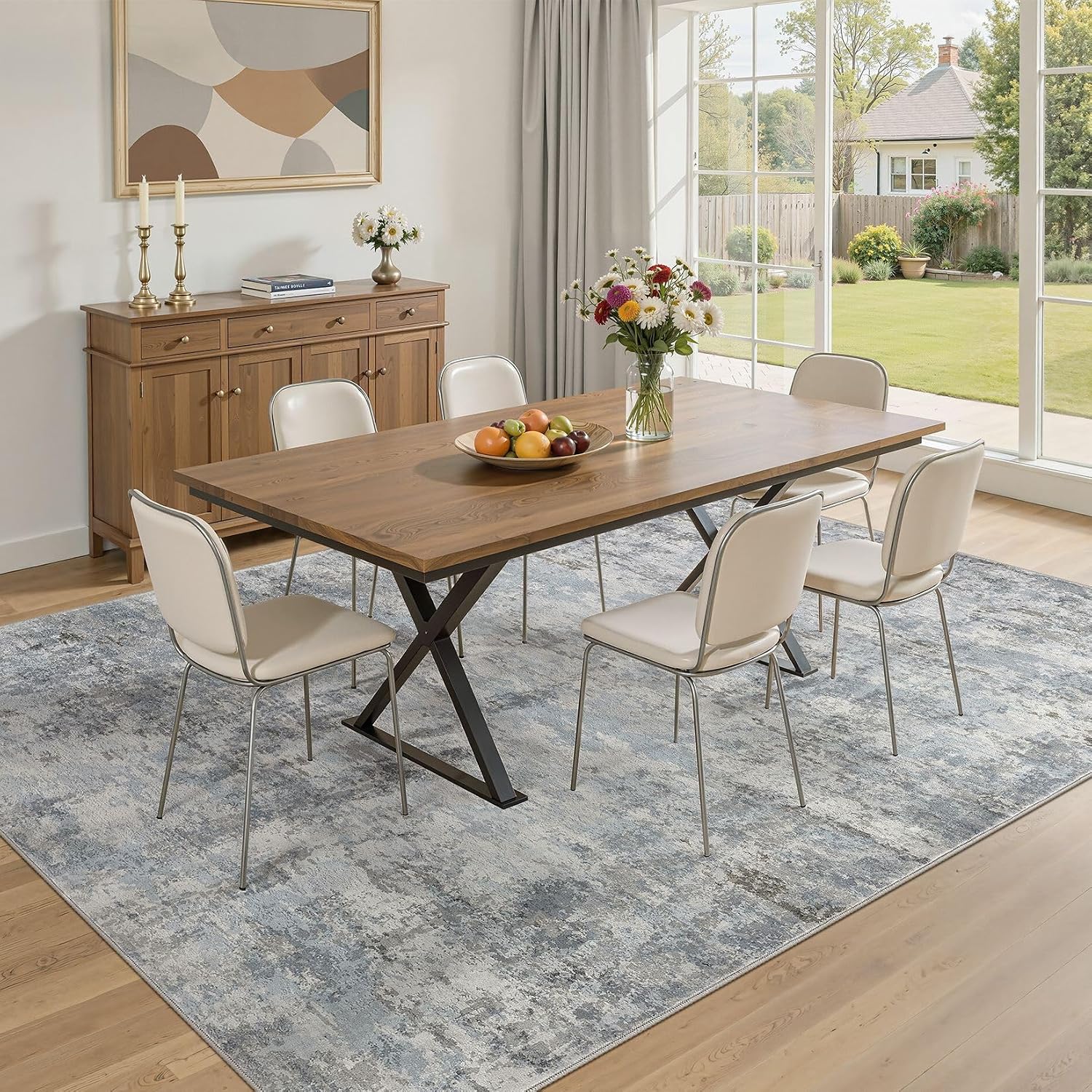 Thumbnail 2 de ELLIUNE 9' x 12' Blue Gray Washable Abstract Area Rug, Low Pile