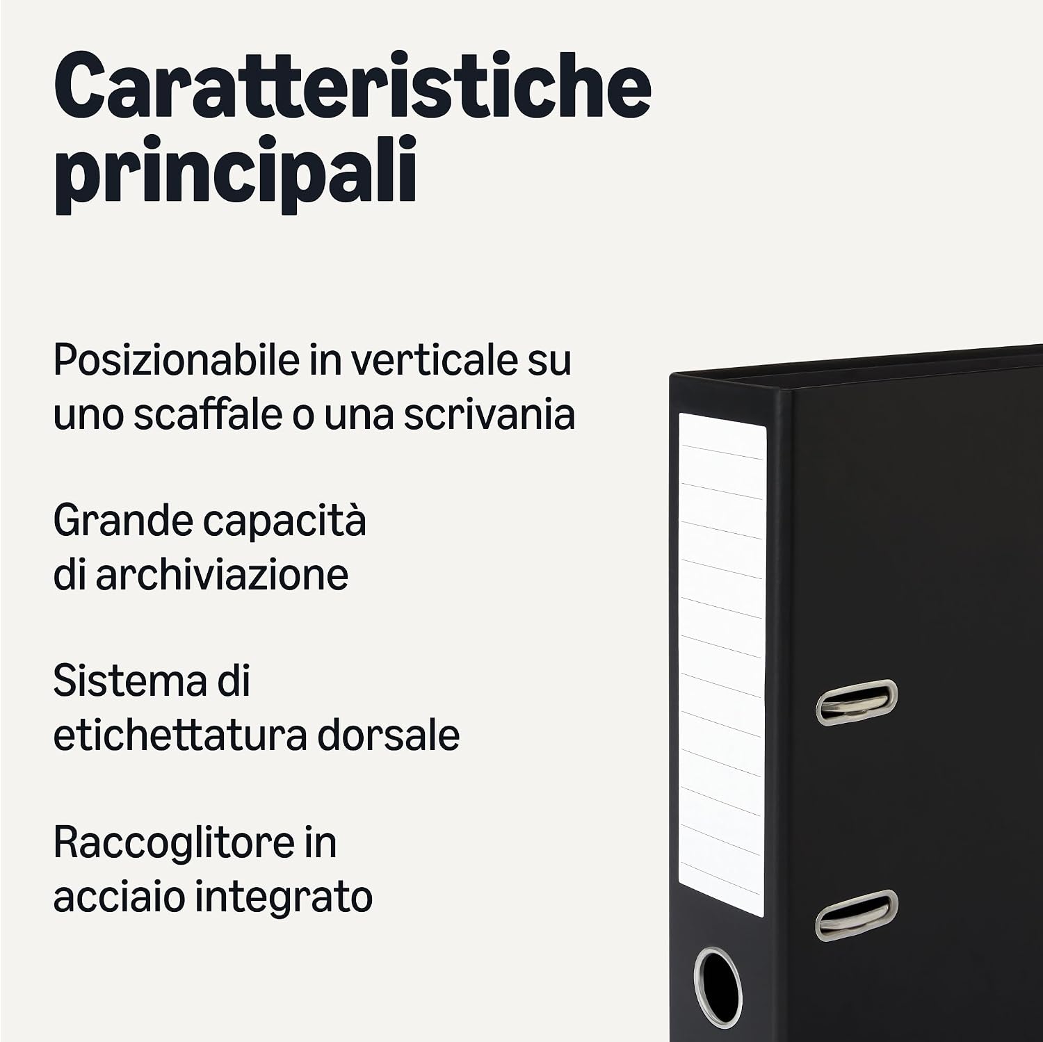 Detalle 2 de Amazon Basics - Confezione da 10 raccoglitori ad anelli e leva A4, nero