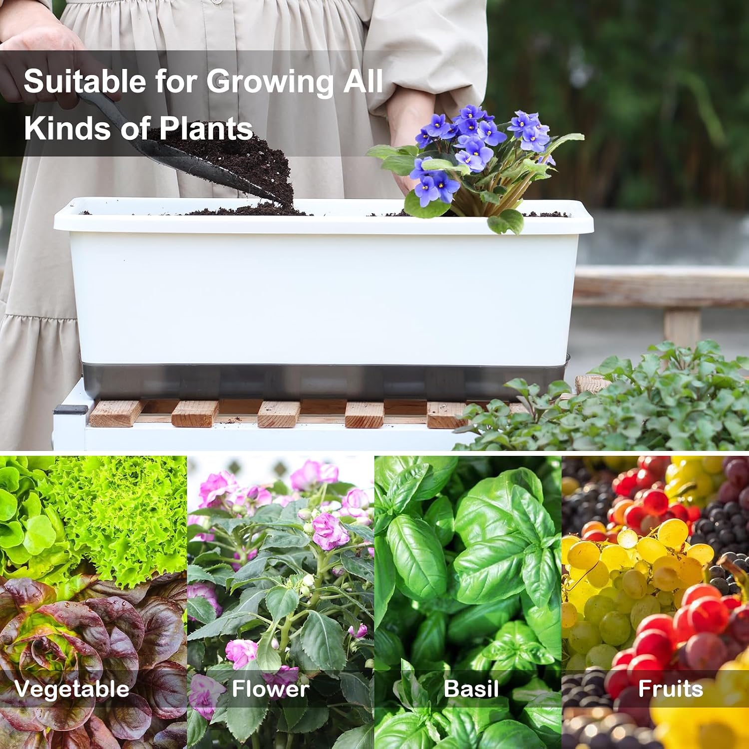 Detalle de Oliz 17-Inch Self-Watering Window Planters, 8-Piece Set with Drainage