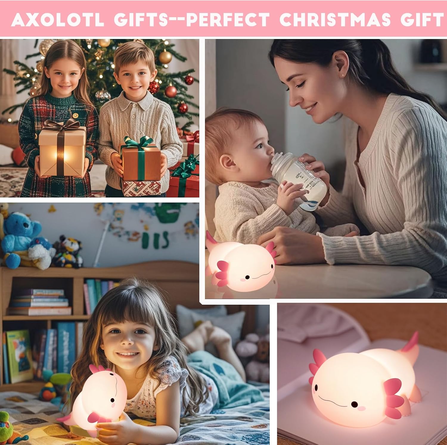 Detalle 2 de HAPPYBAG Axolotl Silicone Night Light, Two Warm Light Settings, Timer