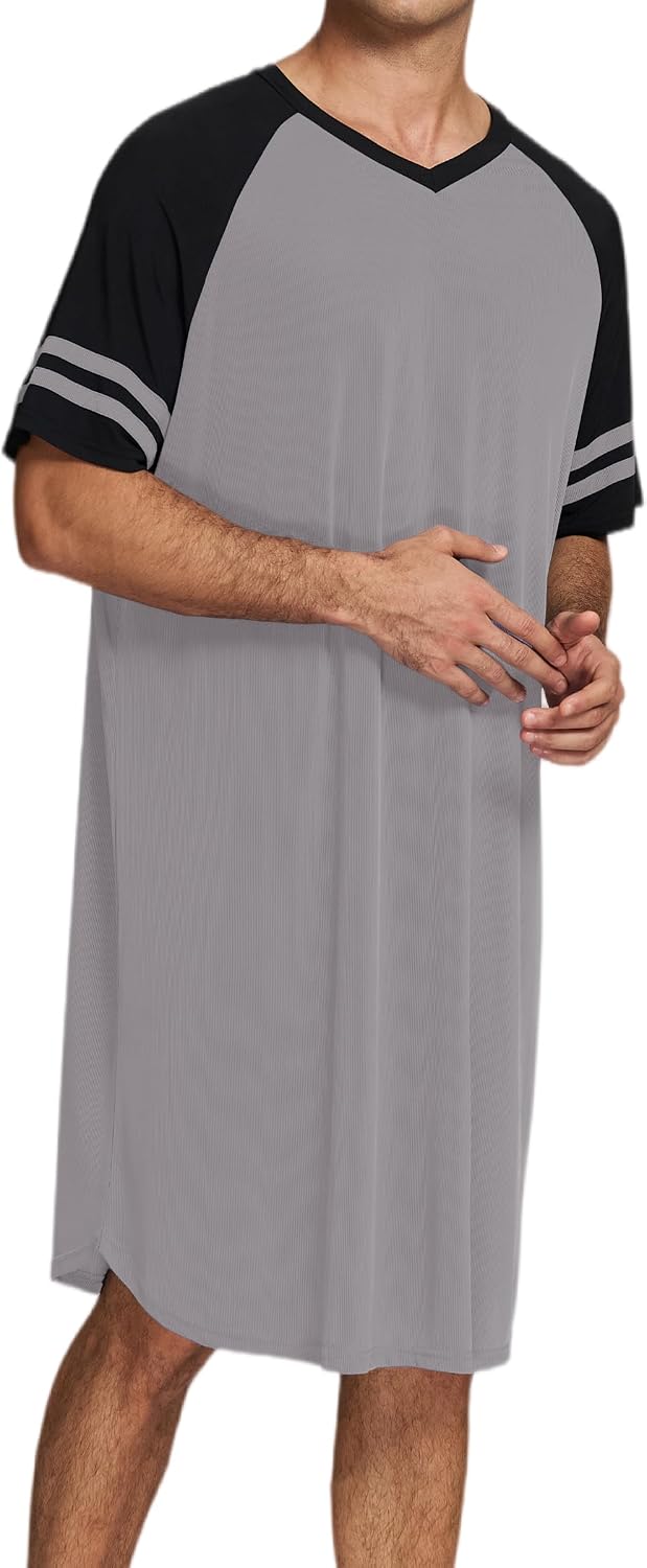 Detalle de Enjyam Men's Short Sleeve Nightgown Summer Pyjama Tops – Comfortable Knee-Length Loungewear