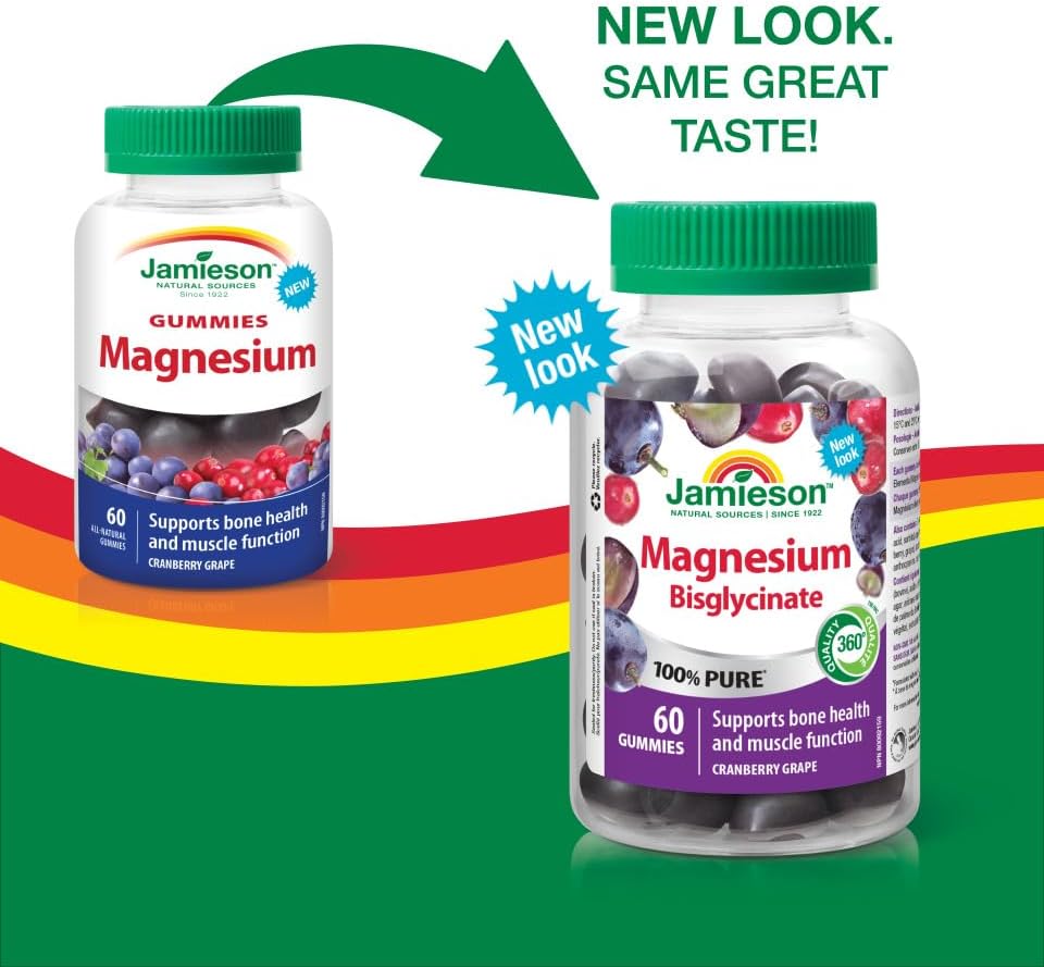 Detalle de Jamieson 9204 Magnesium Bisglycinate Gummies, 20 mg, Cranberry Grape, 60 Count