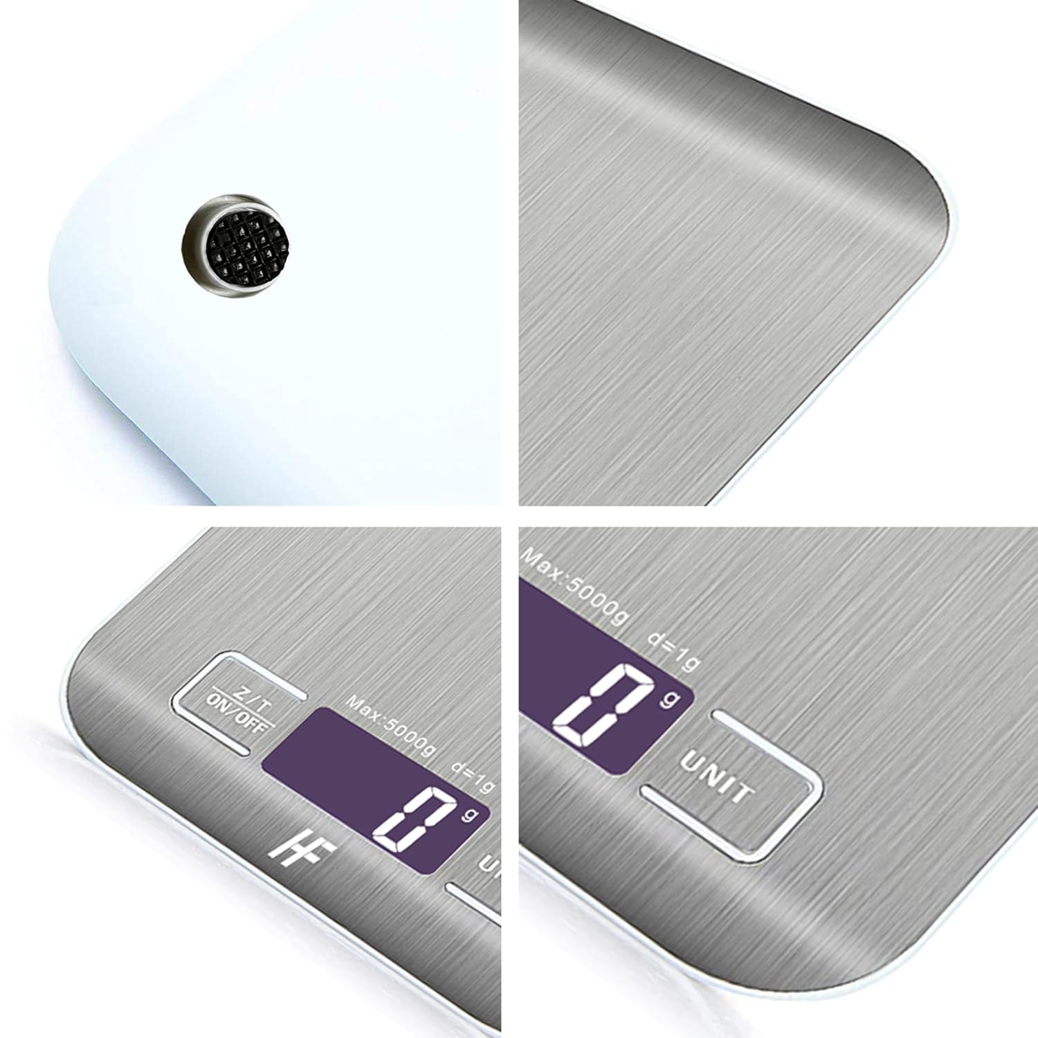 Detalle 2 de HomeFashion Digitale Küchenwaage bis 5 kg mit 1 g Schritt – Edelstahlplattform & LED-Display
