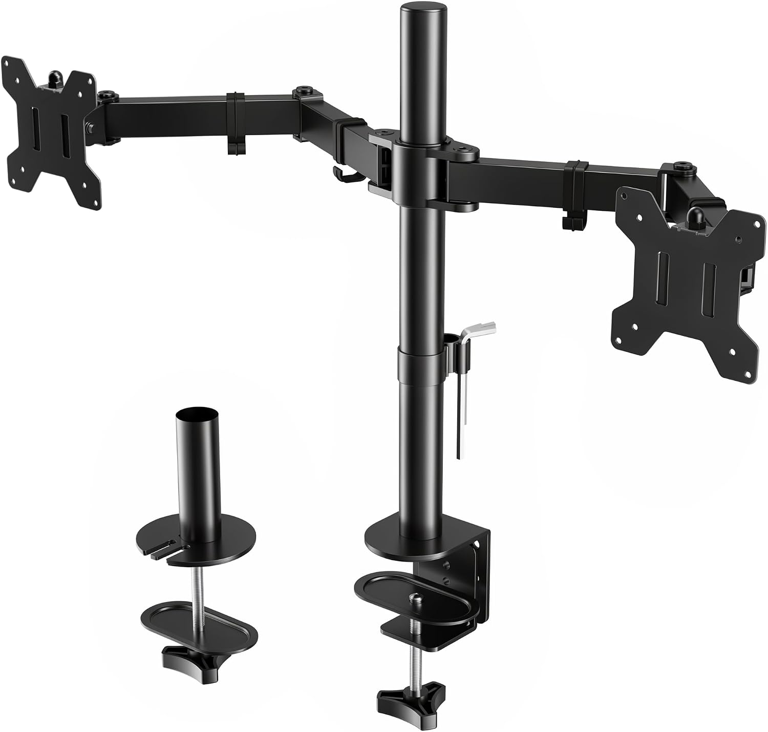 Detalle de BONTEC MDM 002 dubbele monitorarm voor 13–27 inch, verstelbaar tot 430 mm