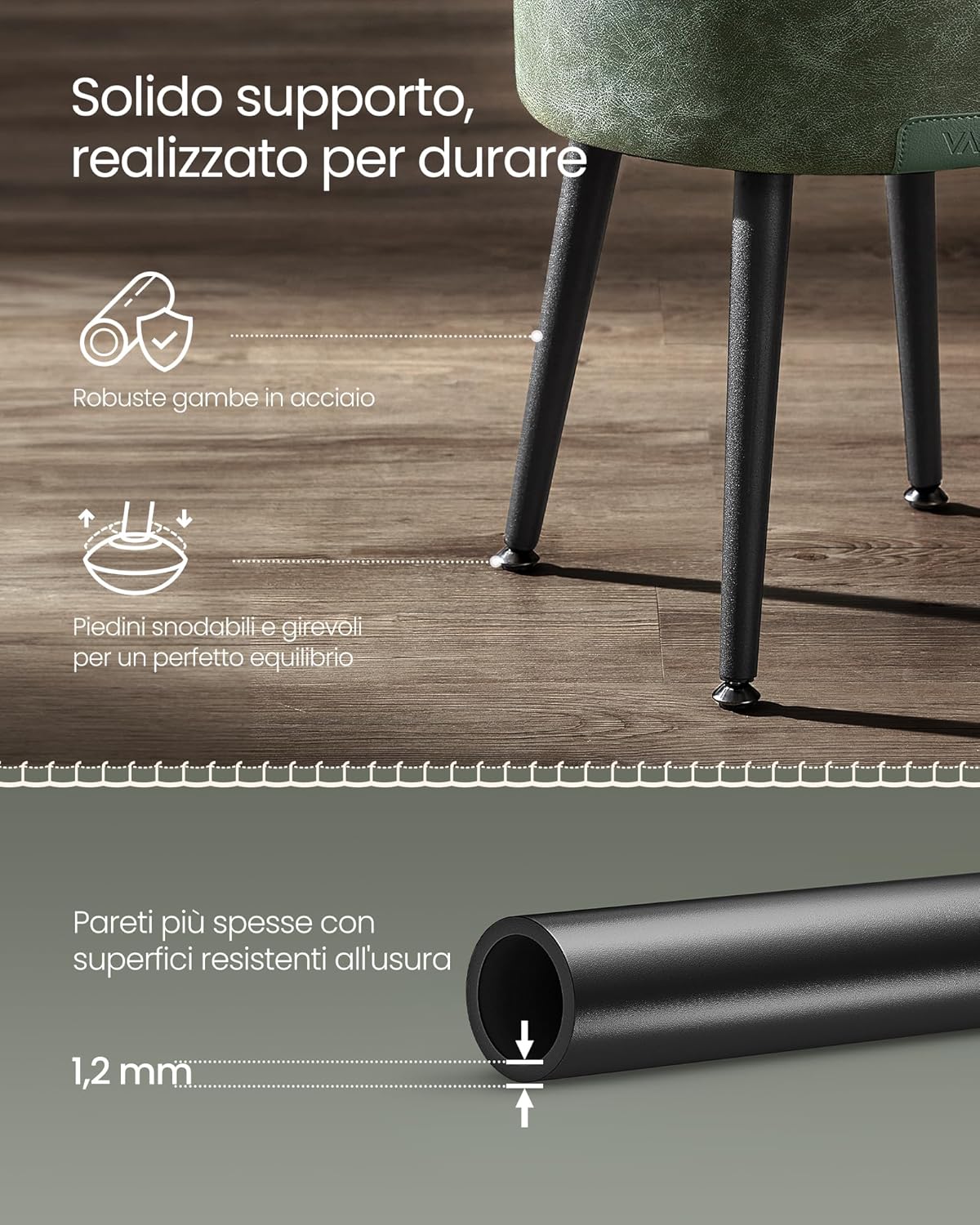 Thumbnail 5 de VASAGLE EKHO Collezione – Sgabello contenitore verde foresta, pouf e poggiapiedi in PU con cuciture, 150 kg