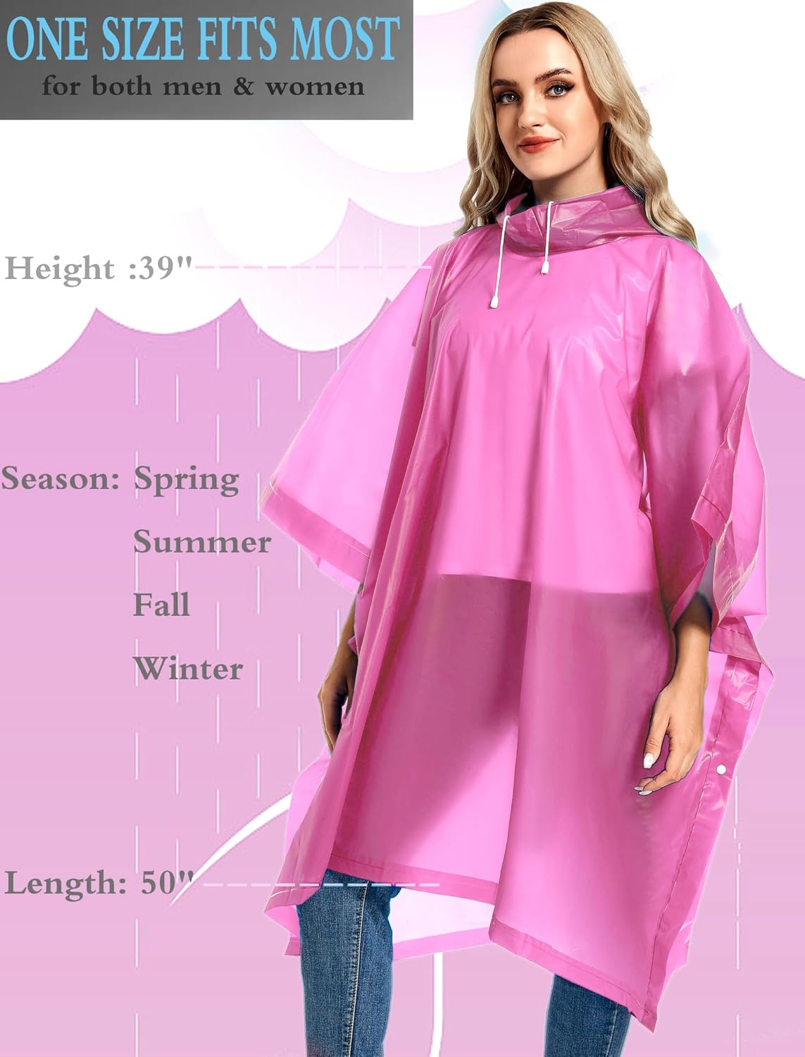 Thumbnail 3 de Borogo 2-Pack Reusable Adult Rain Ponchos (EVA) with Drawstring Hood