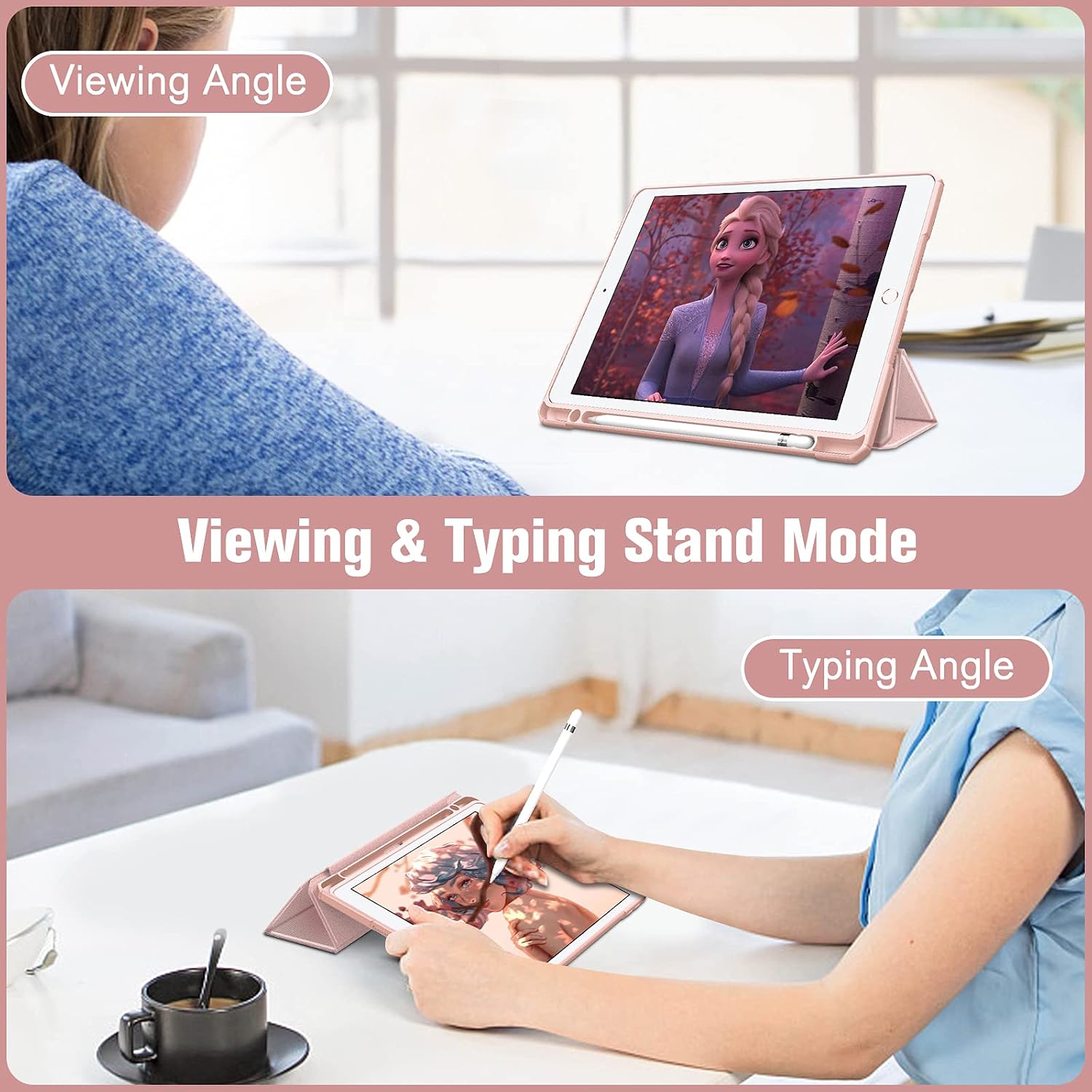 Detalle 2 de Fintie Hybrid Hülle für 10,2 Zoll iPad (9./8./7. Gen) mit Stifthalter – stoßfester Schutz in Roségold
