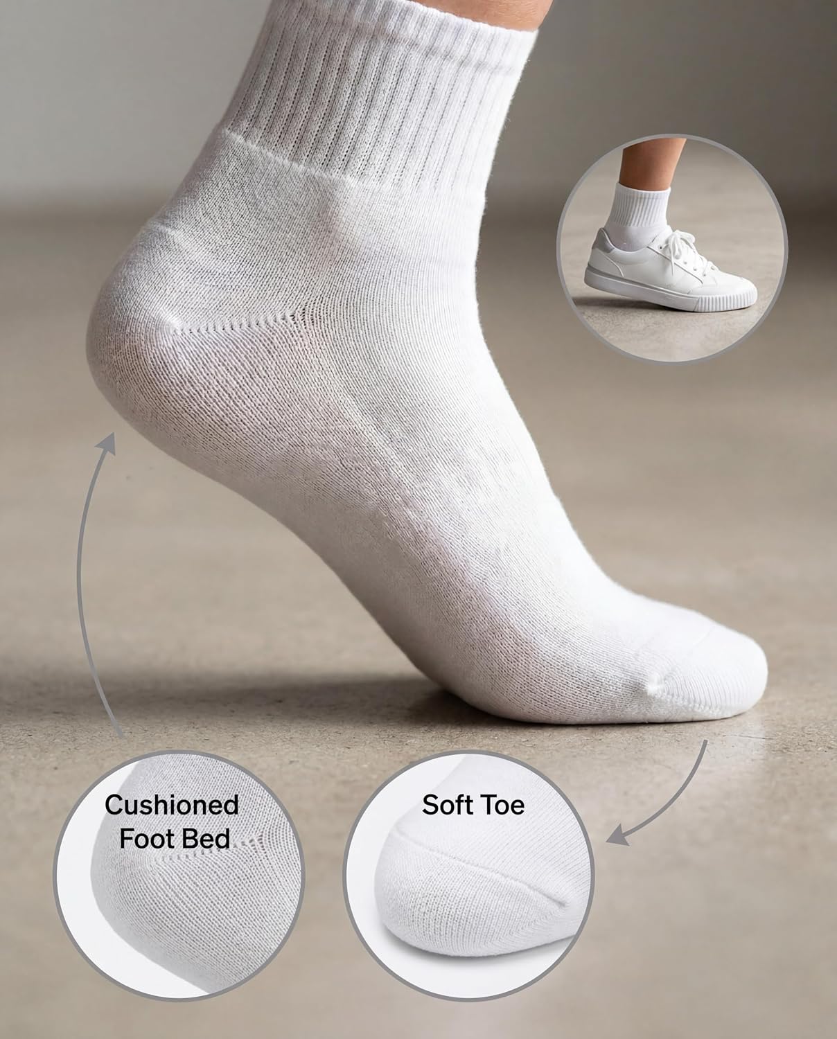Detalle 2 de HUE Mini Crew Socks for Women (6-Pack) – White, One Size