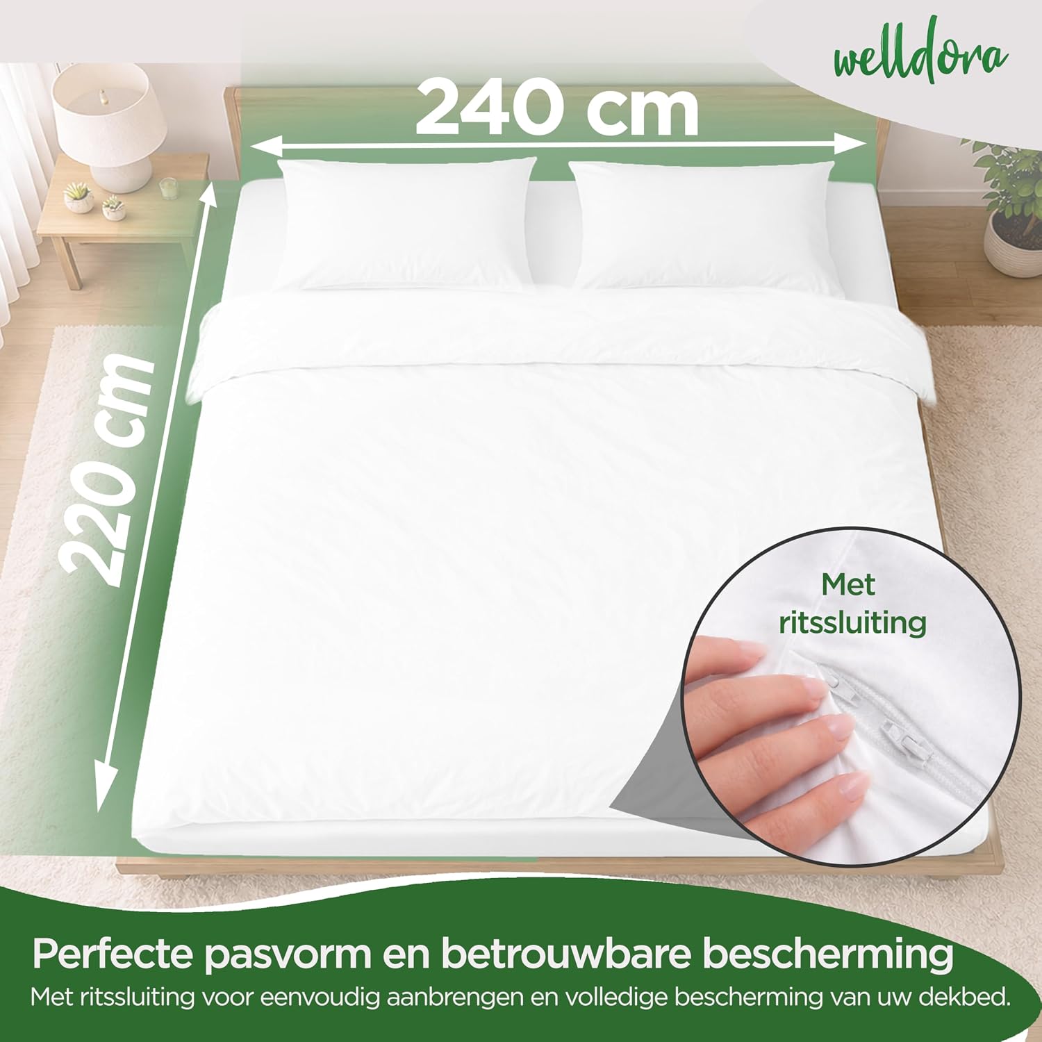 Detalle de Welldora 8G-HV5Q-D220 dekbed-encasing 220x240 cm, allergiehoes, wasbaar tot 95 °C