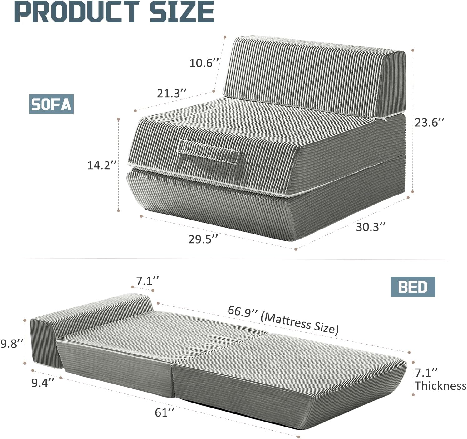 Thumbnail 1 de Trenda Folding Chair Bed, 3-in-1 Convertible Sleeper Chair, Cloudy Grey
