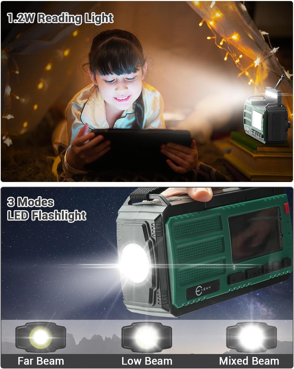 Thumbnail 6 de Esky 10000 mAh Radio Manovella: radio d'emergenza portatile con energia solare, torcia e bussola