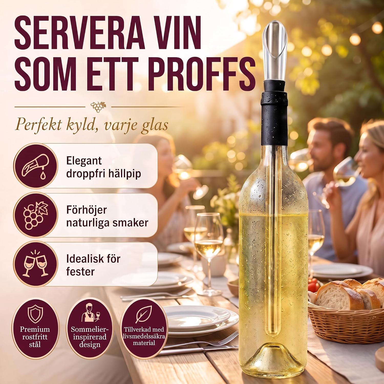 Detalle de Dimono Kühlstab 4-i-1 vinkylningsstav i rostfritt stål med vinluftare