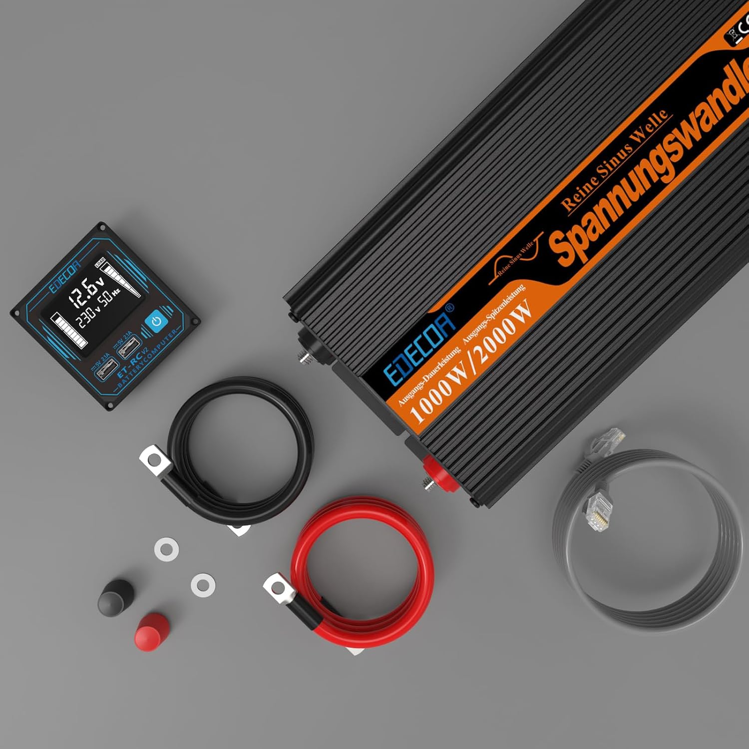 Detalle 2 de EDECOA inverter 12V→220V onda pura 1000W (Pure Wave) con telecomando, USB e protezioni
