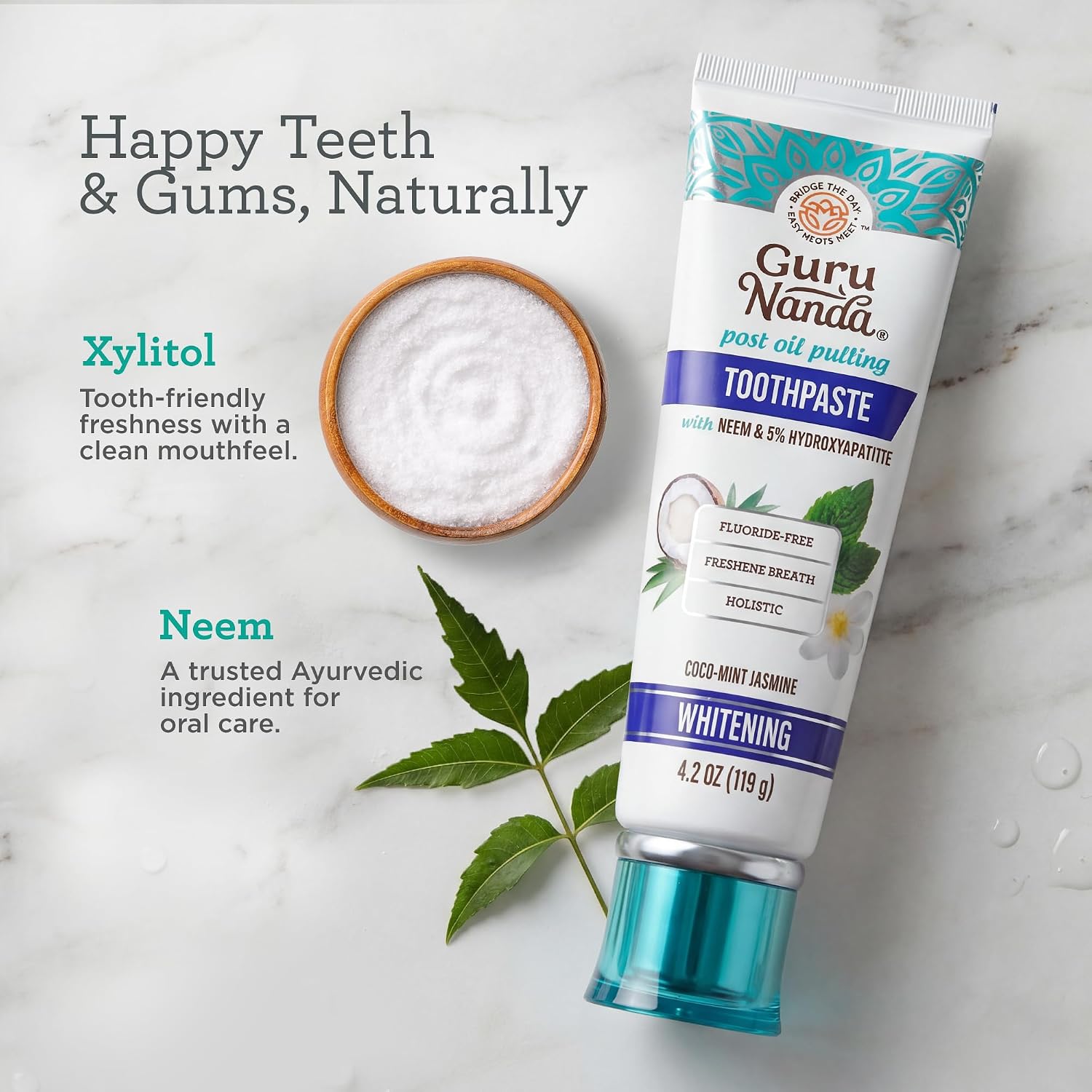 Thumbnail 4 de GuruNanda Hydroxyapatite Toothpaste for Whitening with Neem & Xylitol – Fluoride/SLS-Free, Fresh CocoMint Jasmine (Pack of 2)