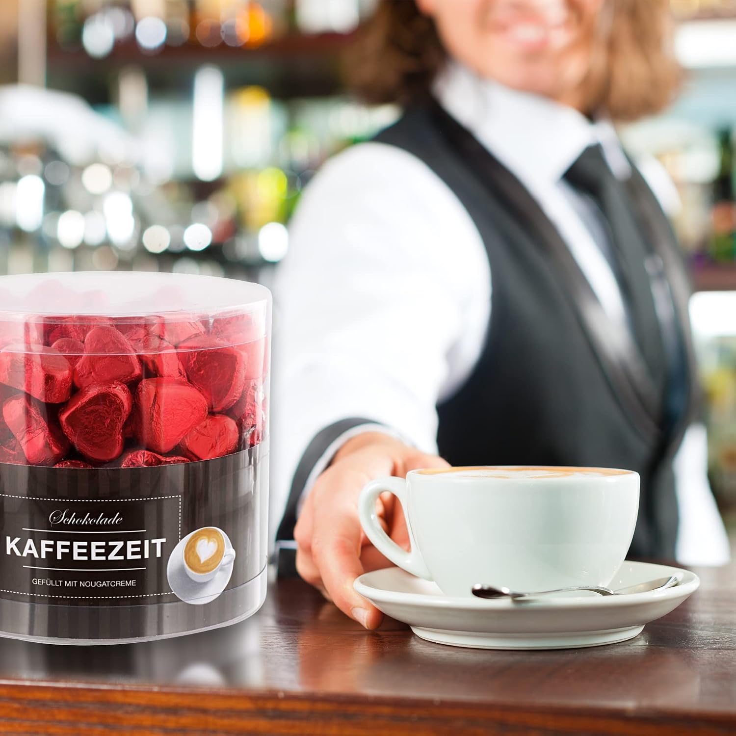 Thumbnail 6 de Günthart 150 Stück rote Schokoladen Herzen mit Nougatfüllung – Nougatcreme, Kaffeezeit