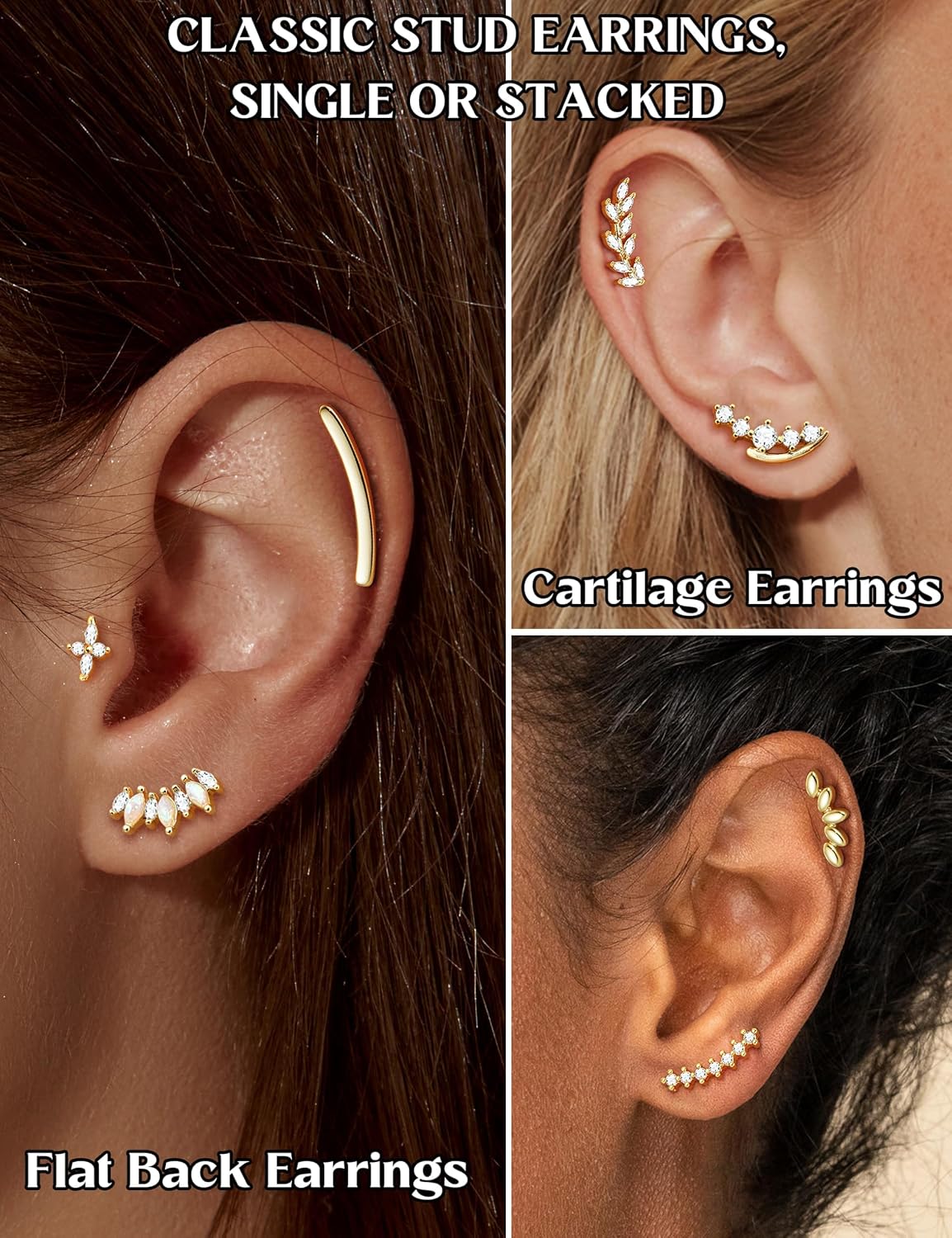 Thumbnail 4 de Morfetto Helix Piercings Chirurgenstahl Flatback 16G – Gold/Silver hypoallergene Ohrstecker für Knorpel, Tragus & Conch