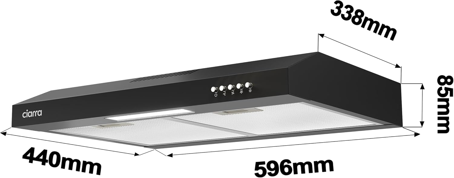 Thumbnail 6 de CIARRA CBCB6903D Cappa Aspirante 60 cm – Classe A+ in acciaio/nero, 3 velocità, ricircolo ed espulsione, filtro carbone CBCF009