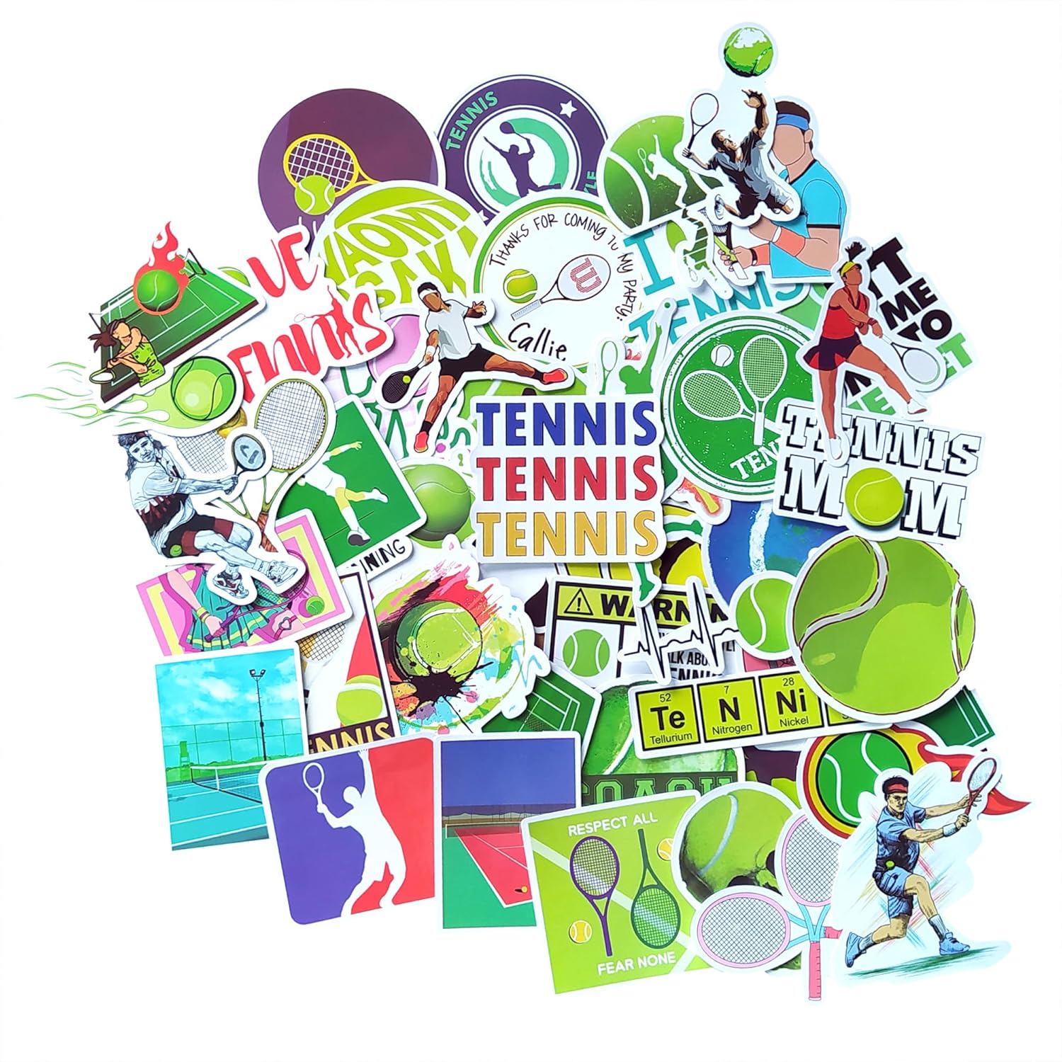 Tennis Stickers & Laptop Stickers Vinyl Pack (50 waterproof sports decals)