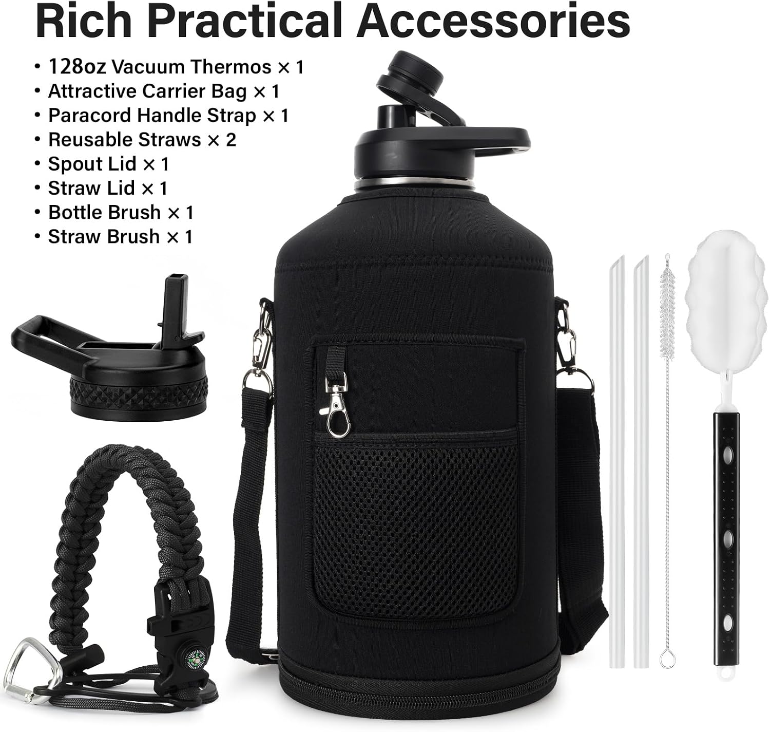 Detalle 2 de DYSANKY 1-Gallon Insulated Water Bottle, 128 oz, with Straw and Carrier