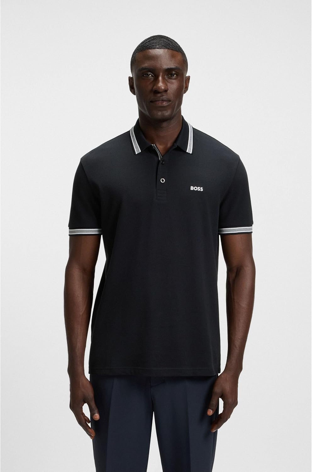 Detalle de BOSS Herren Paddy Polo mit Flachstrickkragen – Regular Fit, 2 Knöpfe